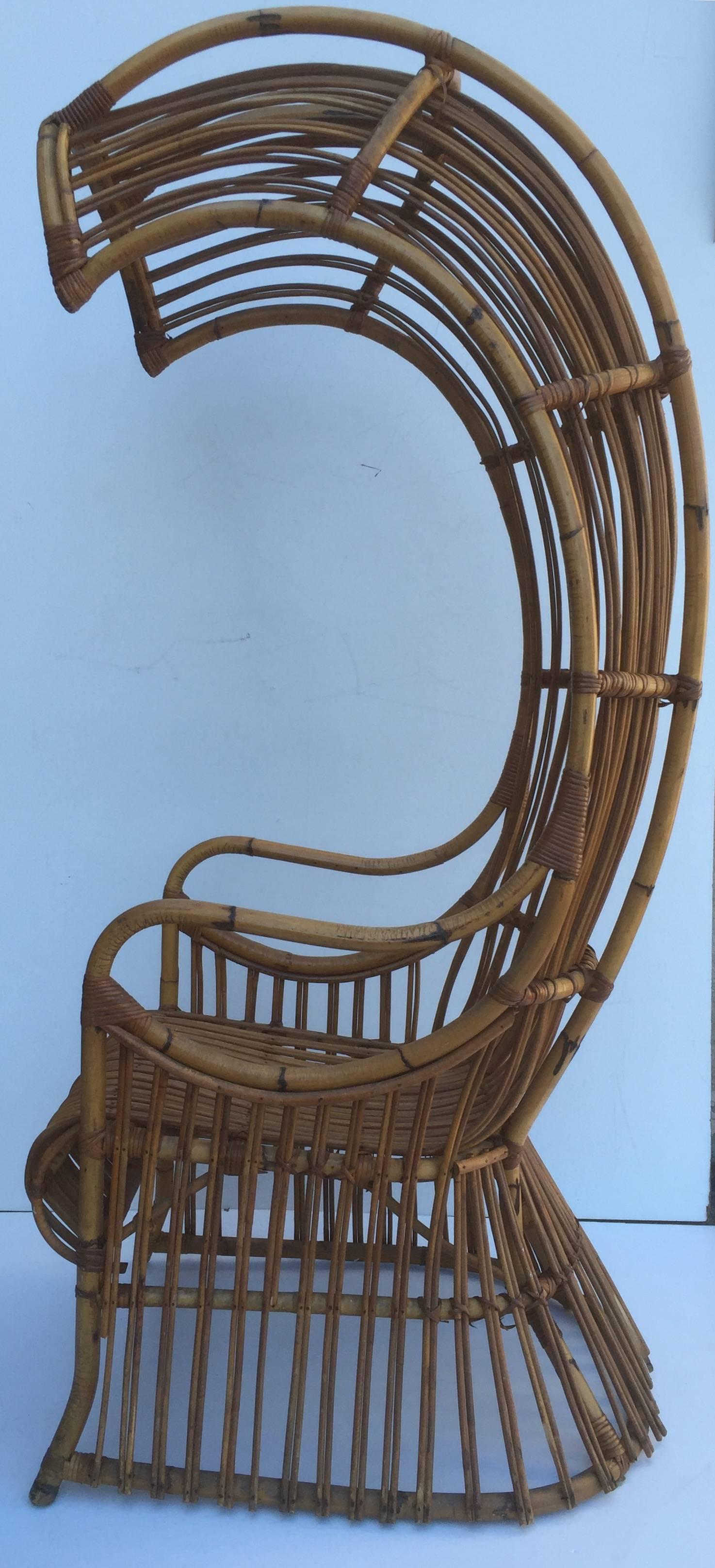 Hollywood Regency Rattan Canopy Chair For Sale