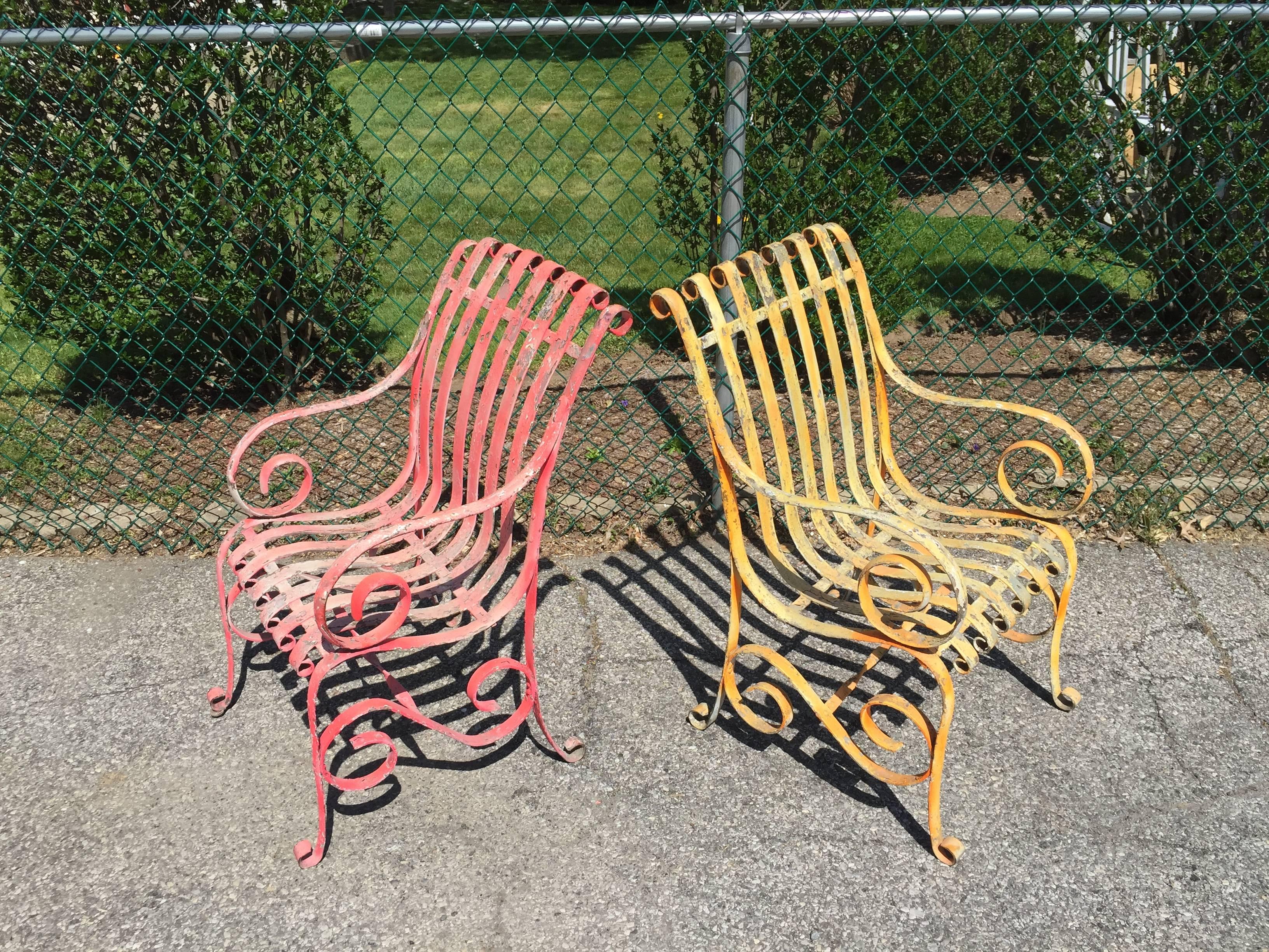 Rustic pair of garden chairs.