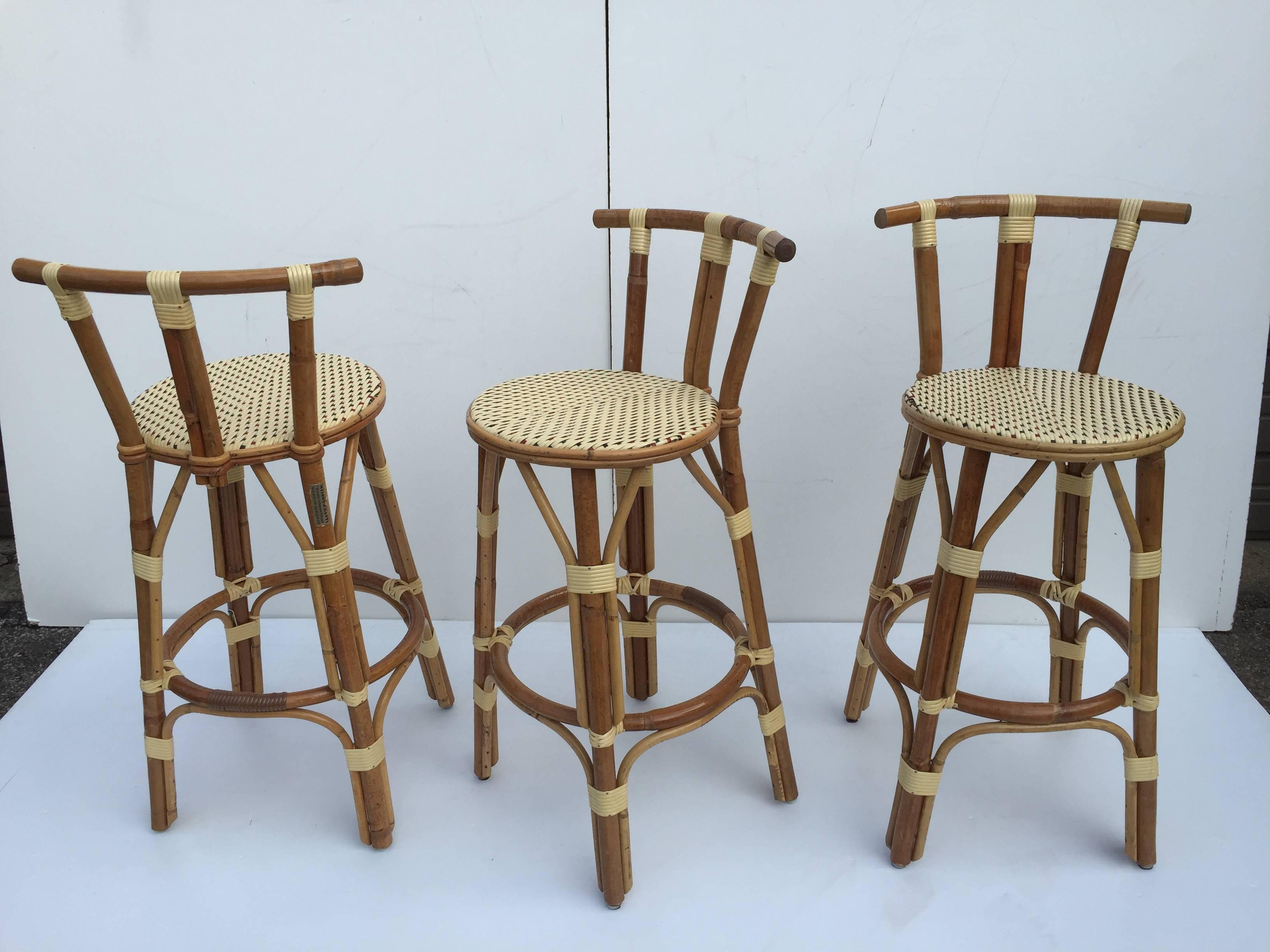 Set of Three Petit French Bar Stools In Good Condition For Sale In Bronx, NY