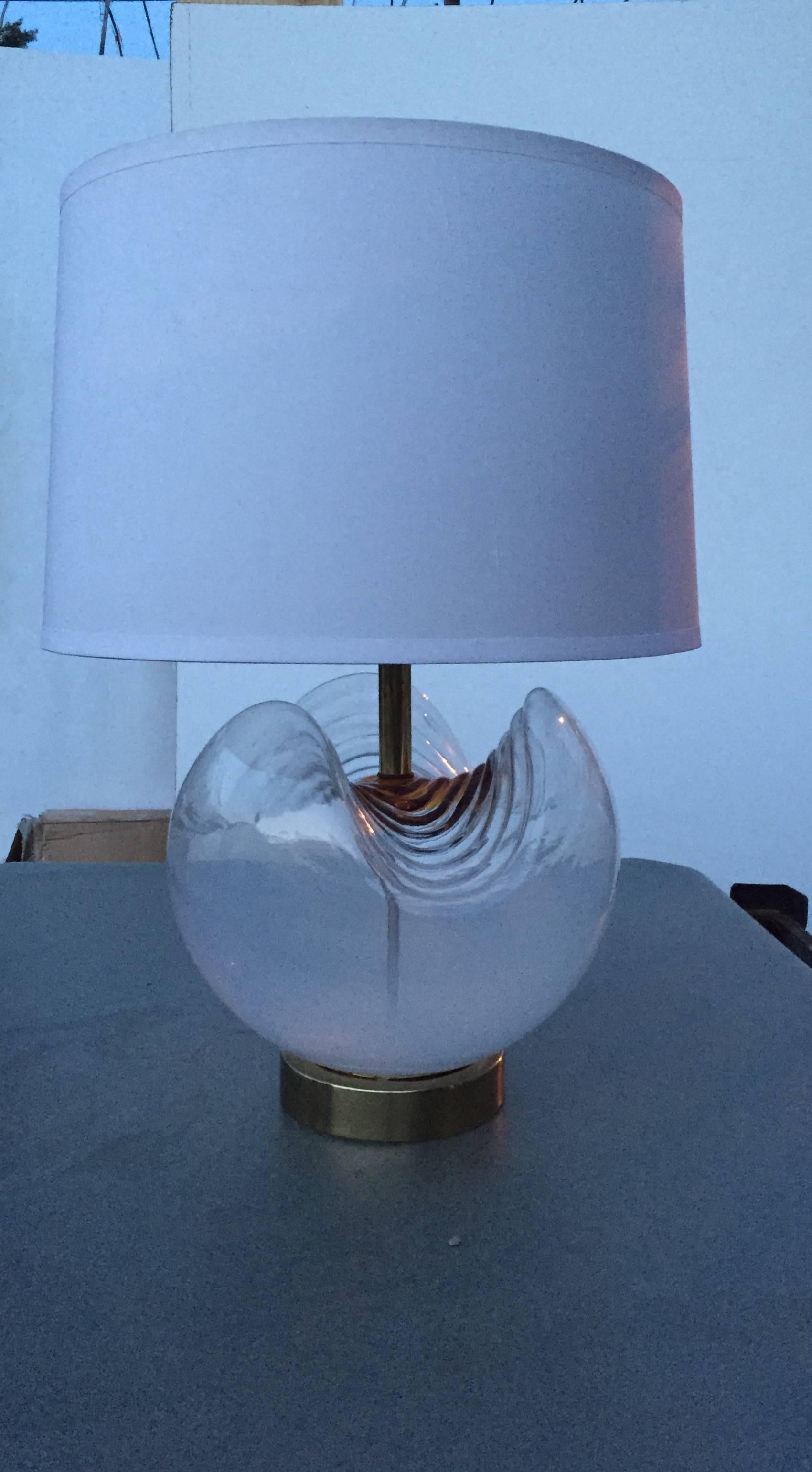 Mid-Century Modern Three-Tone Small Glass Table Lamp For Sale