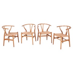 Set of 4 Hans J. Wegner CH24 Wishbone Chairs Oak, 1990