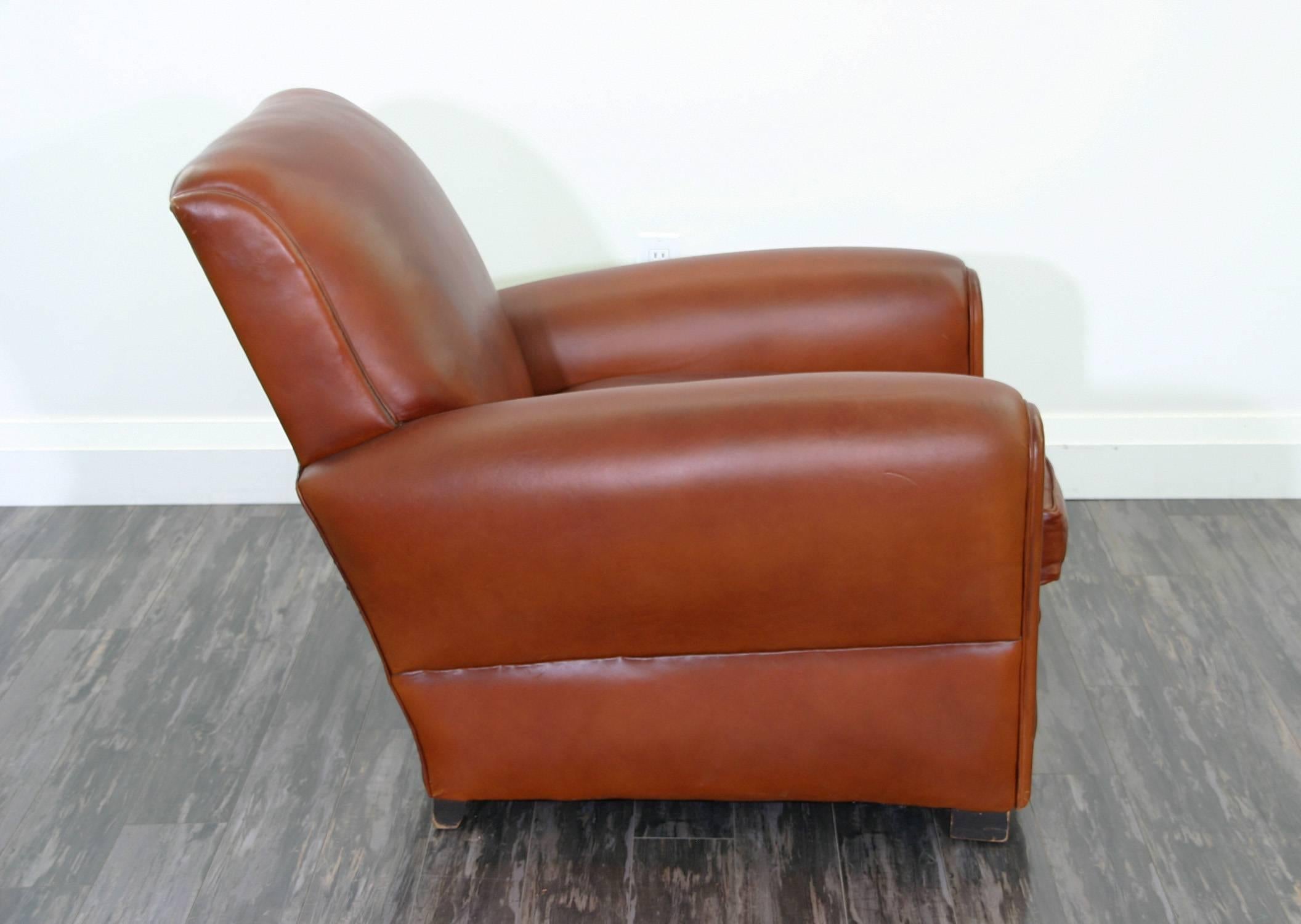Art Deco Pair of Leather Club Chairs For Sale