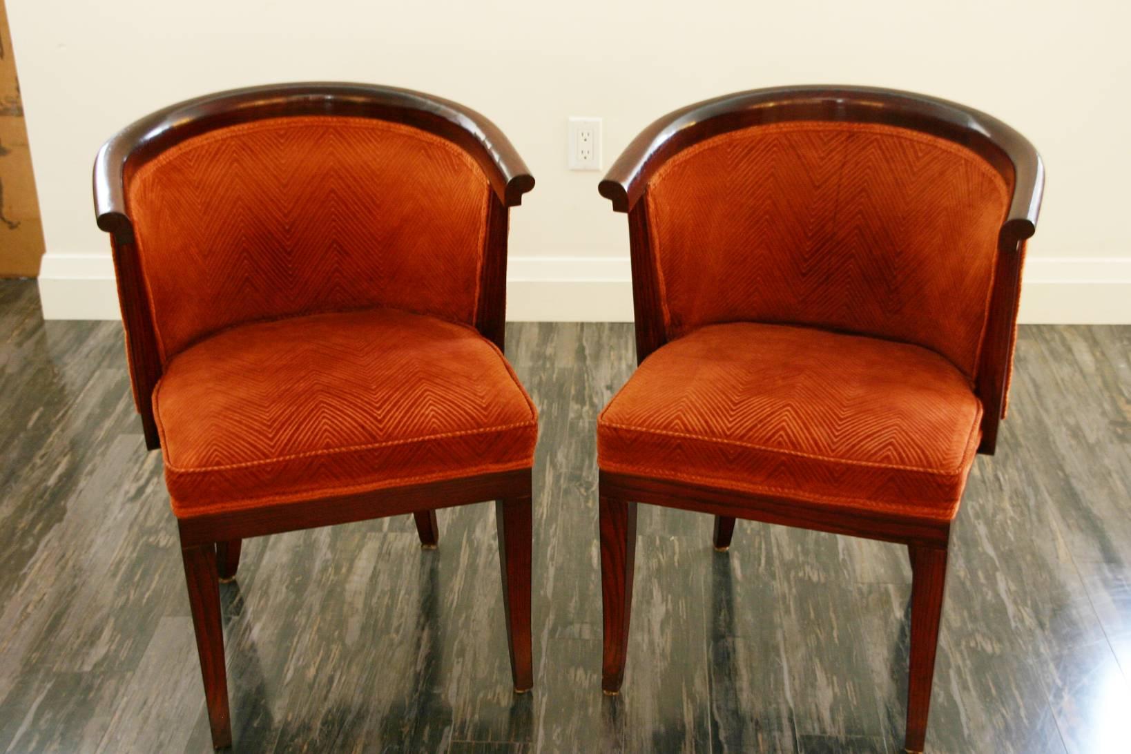 A Set of Ten 1950's Harold Schwartz for Romweber Tub Shaped Dining Chairs consisting of two armchairs and eight sidechairs