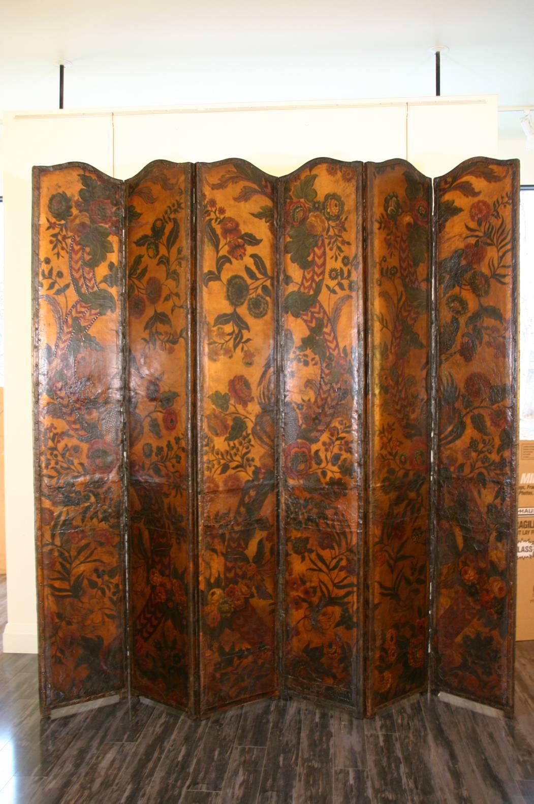 Baroque 17th Century Leather Screen For Sale