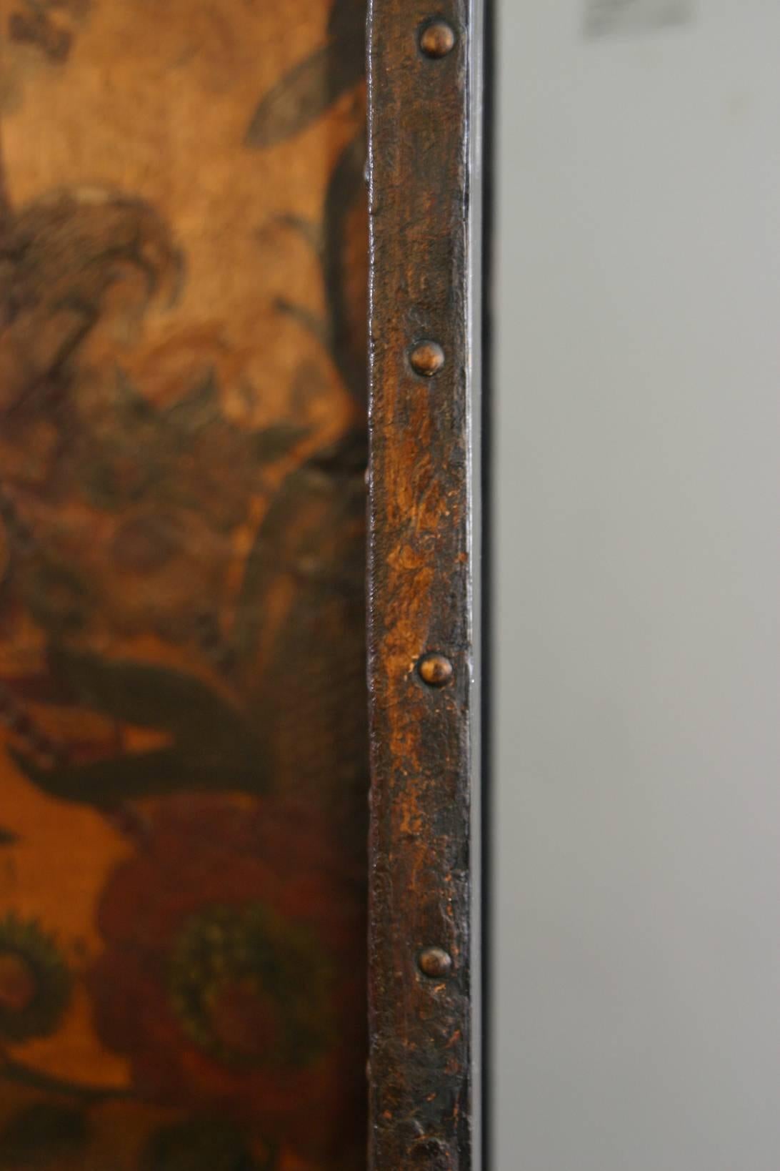 Gold Leaf 17th Century Leather Screen For Sale