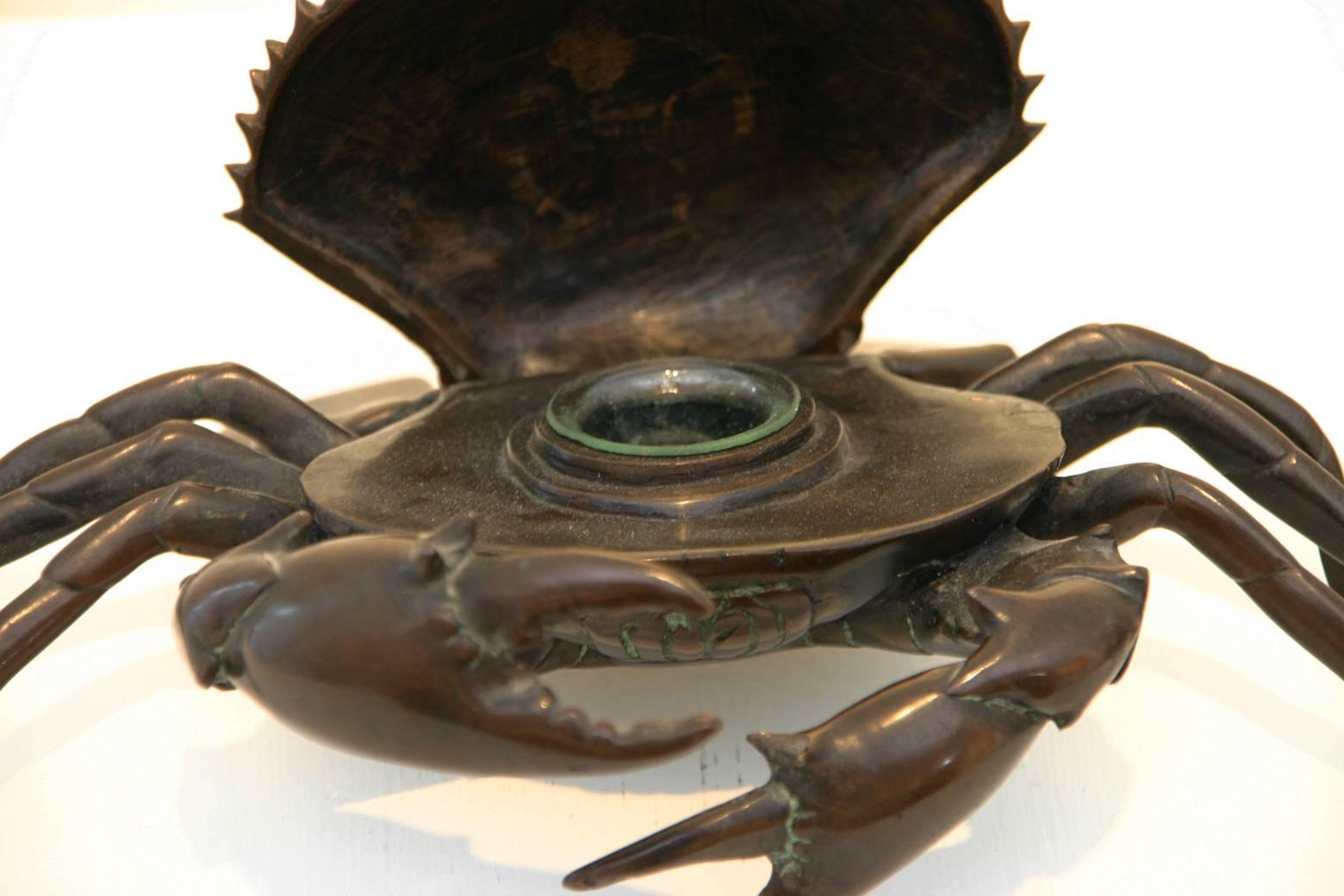 European Continental Bronze Crab Form Inkstand For Sale