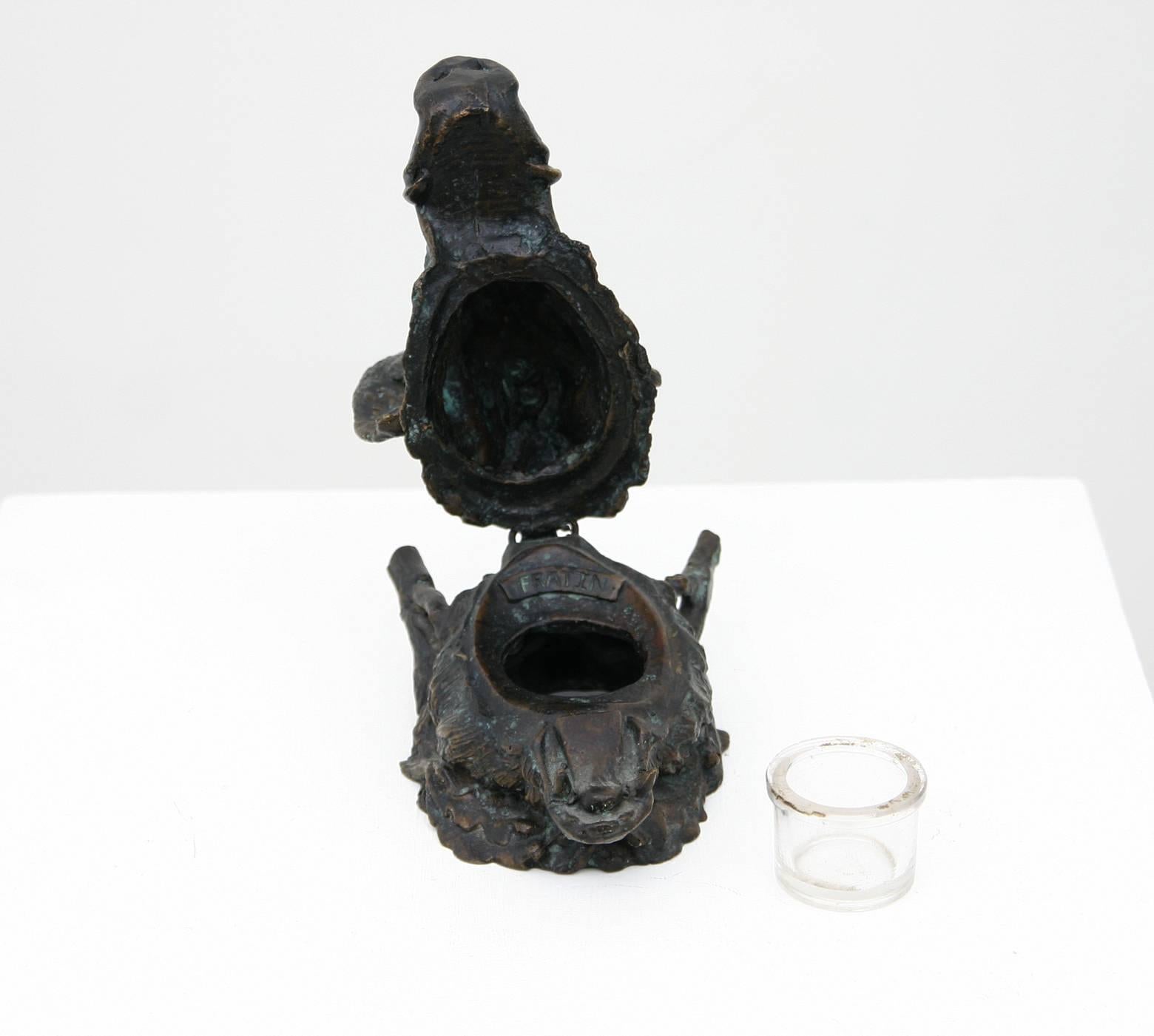 Christophe Fratin Bronze Boars Head Inkwell In Excellent Condition For Sale In Mississauga, ON