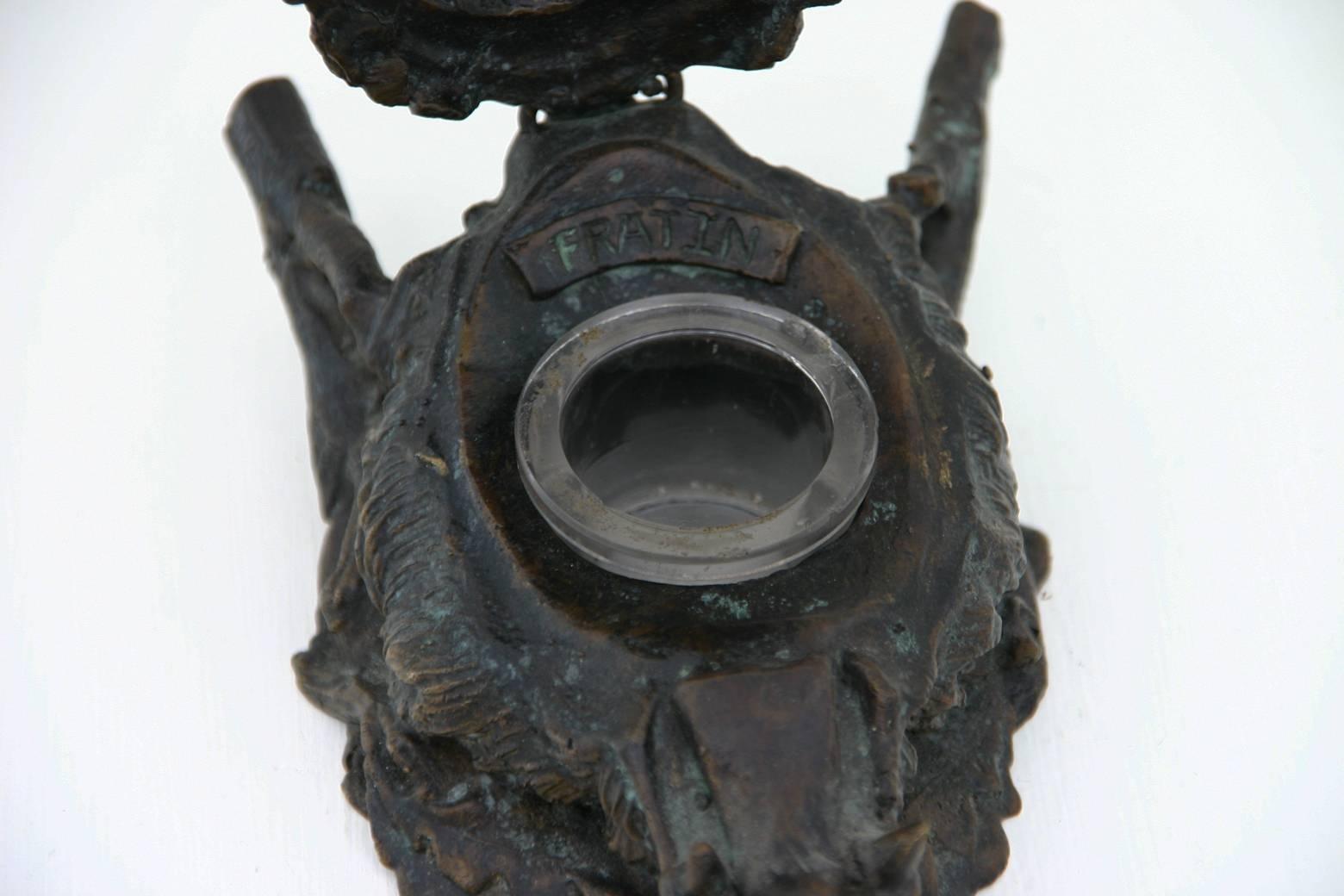 Napoleon III Christophe Fratin Bronze Boars Head Inkwell For Sale