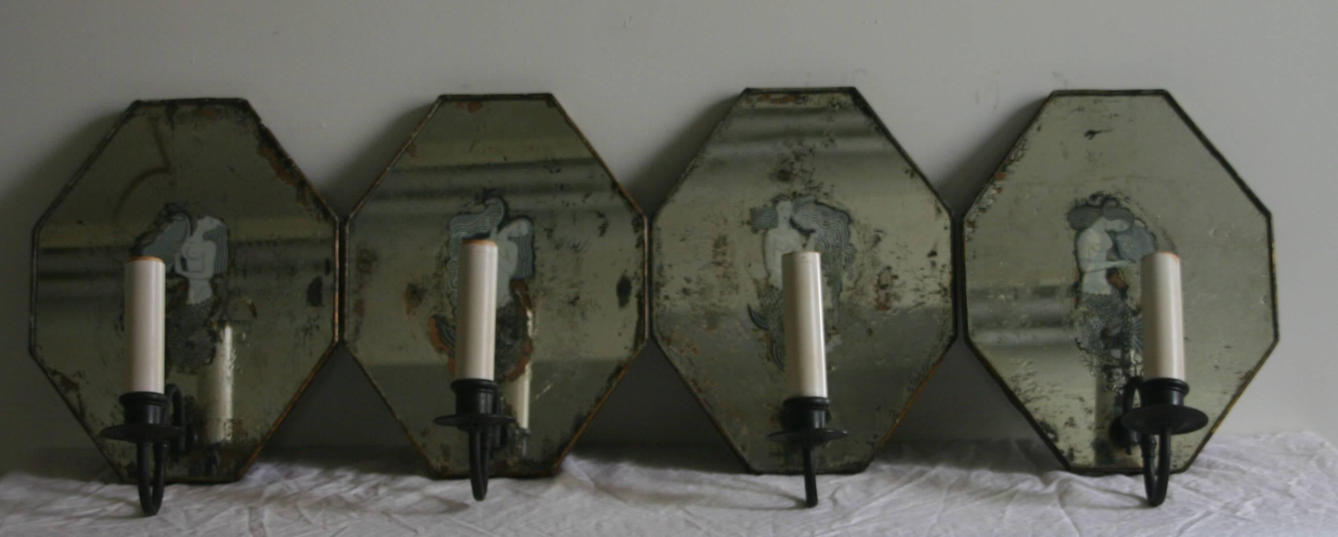 Set of Four Art Deco Mirrored Sconces For Sale 3