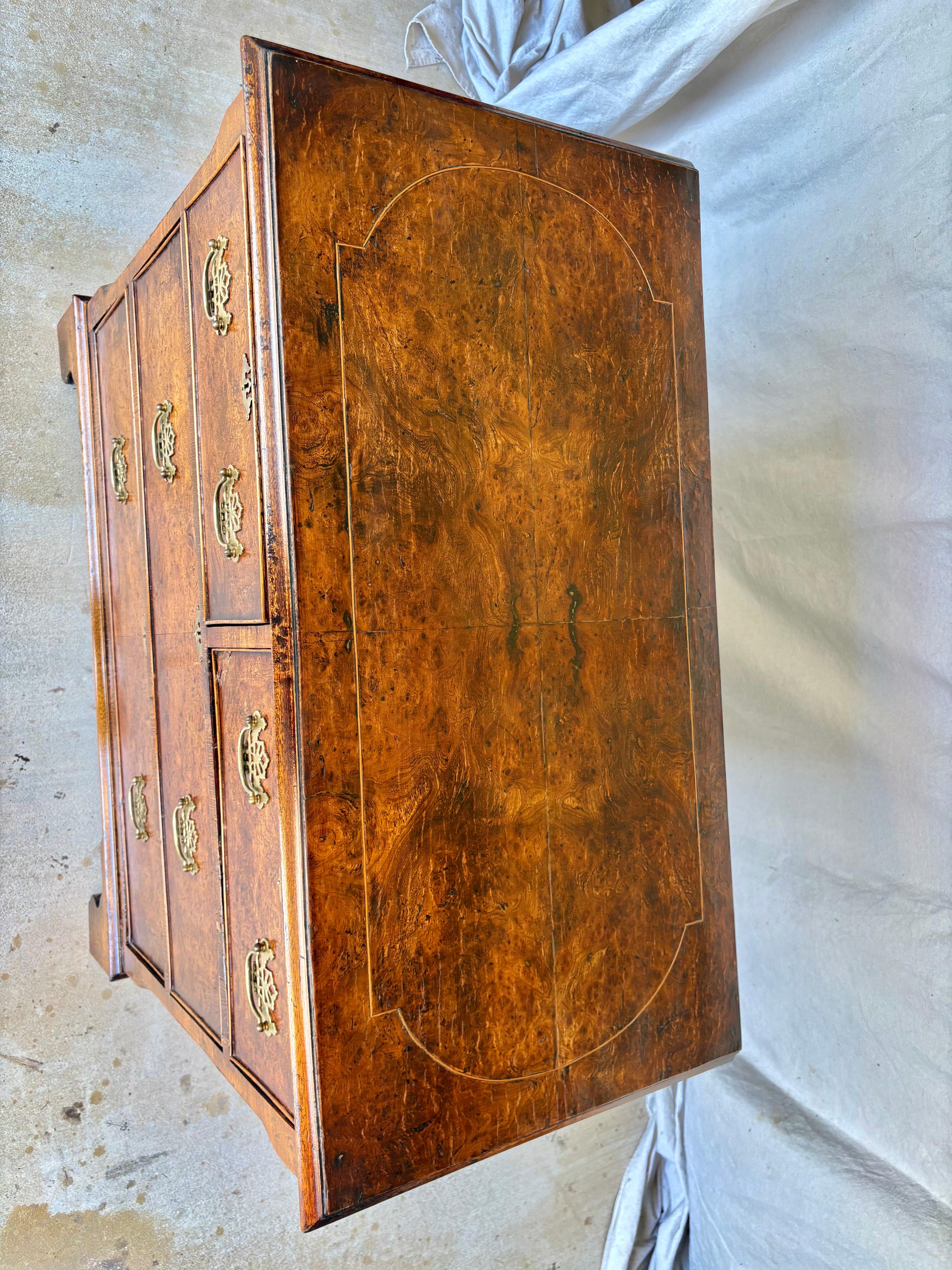 Late 19th Century English George II Style Burl Walnut Chest of Drawers For Sale 7