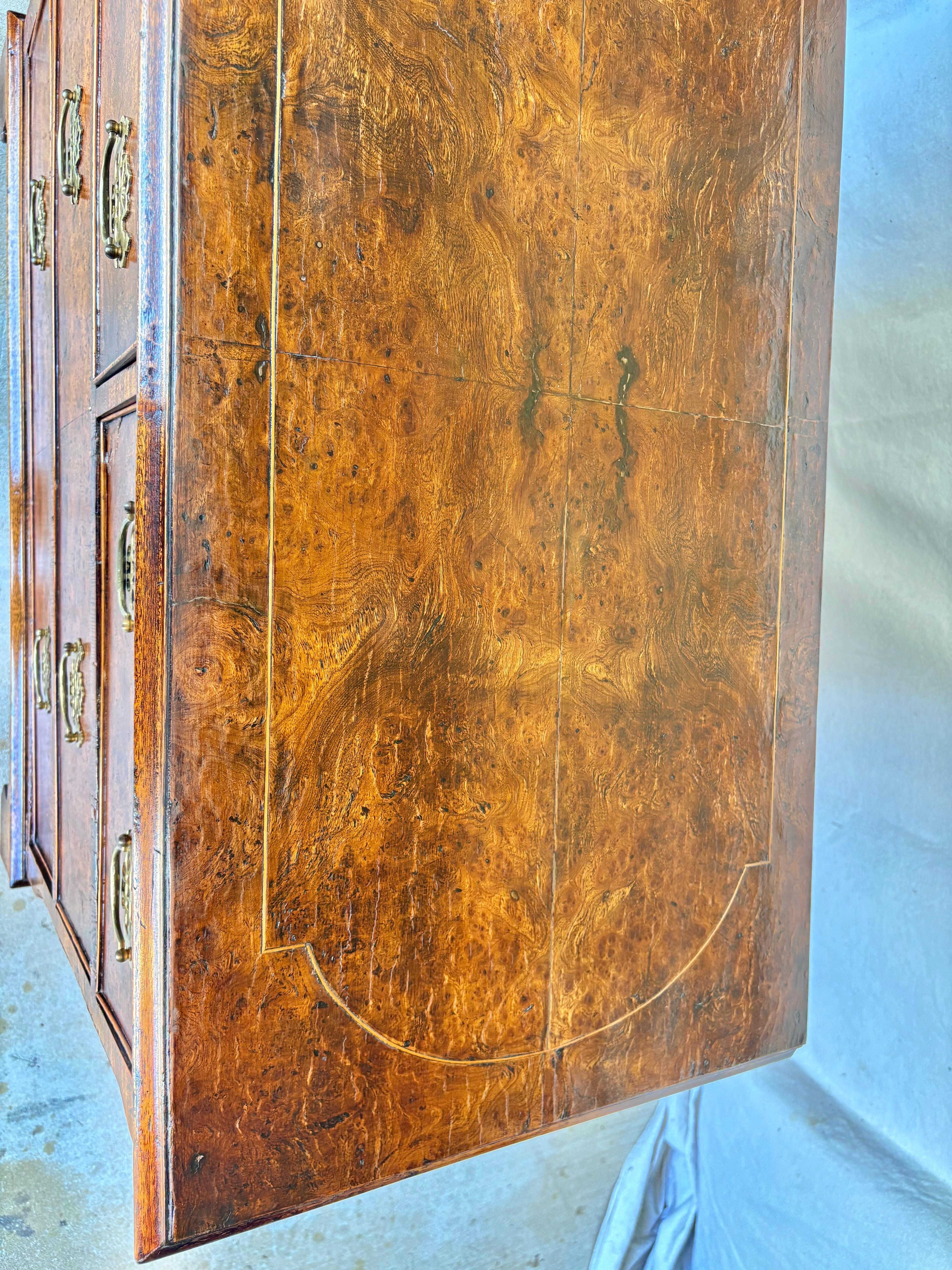 Late 19th Century English George II Style Burl Walnut Chest of Drawers For Sale 9