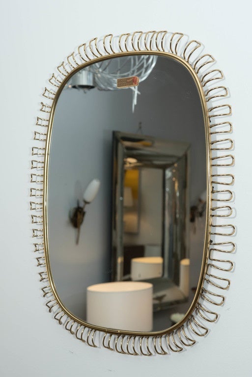 Mid-Century Modern Mid-Century Brass Mirror in the Manner of Josef Frank