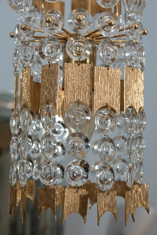 Gilt Mid-Century Modern Hanging Pendant Light Attributed to Palwa