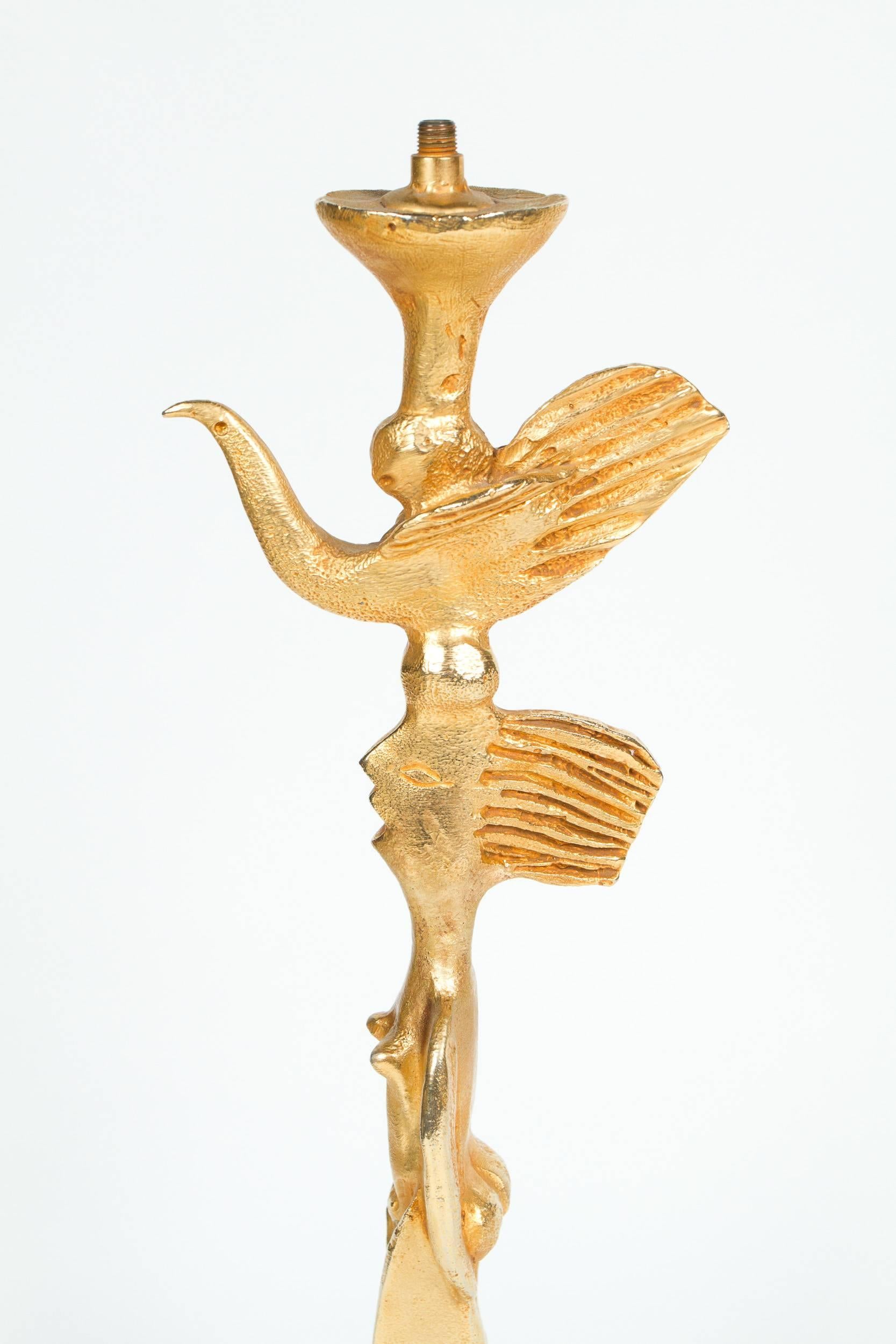 Whimsical Gilt Lead Dove Lamp by Pierre Casenove For Sale 3
