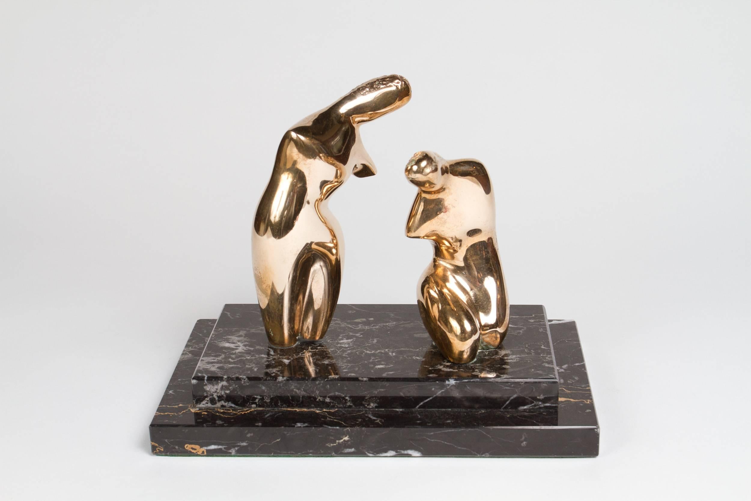 Polished Bronze Abstract Sculpture of Two Woman In Excellent Condition In Montreal, QC