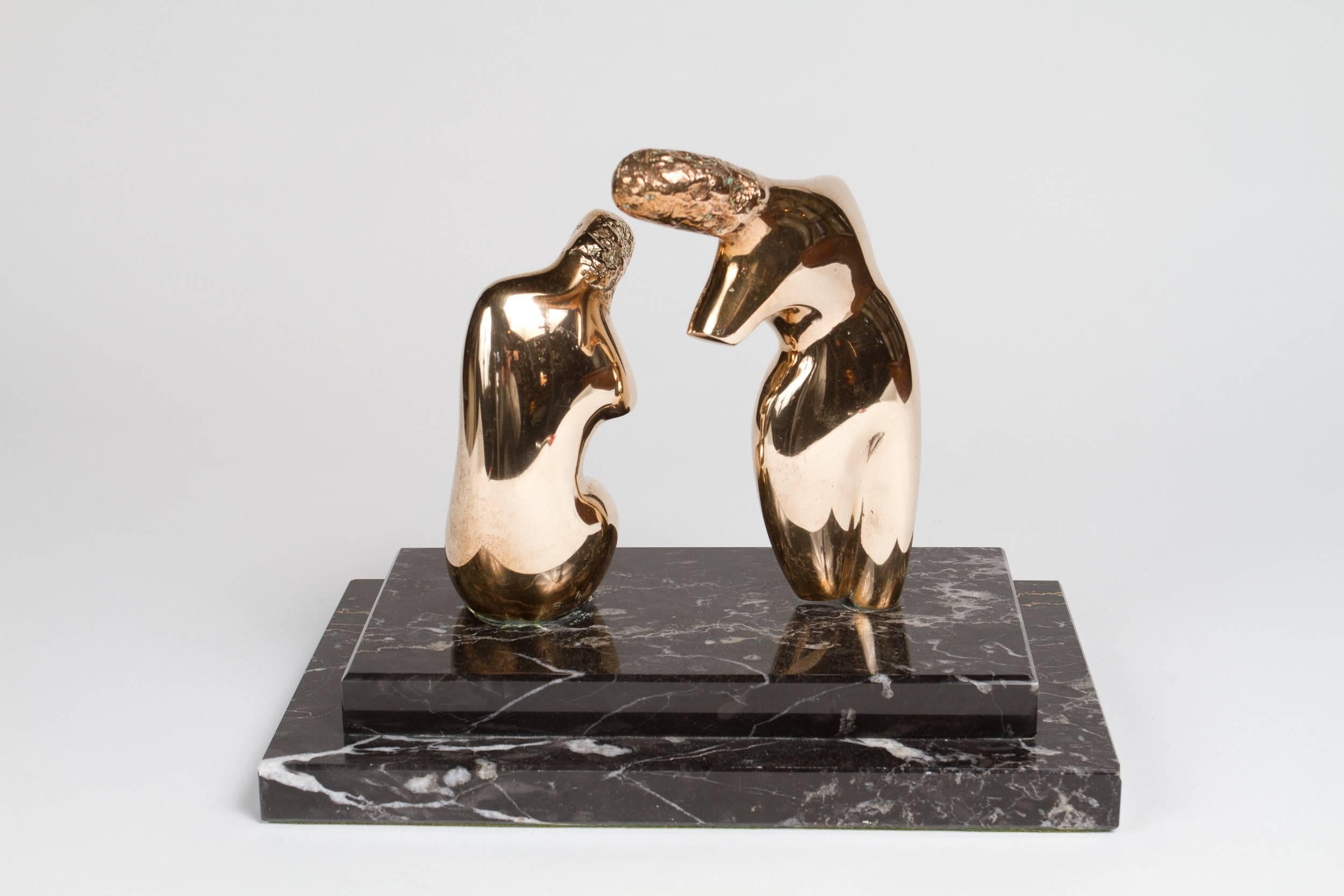 Polished Bronze Abstract Sculpture of Two Woman 2