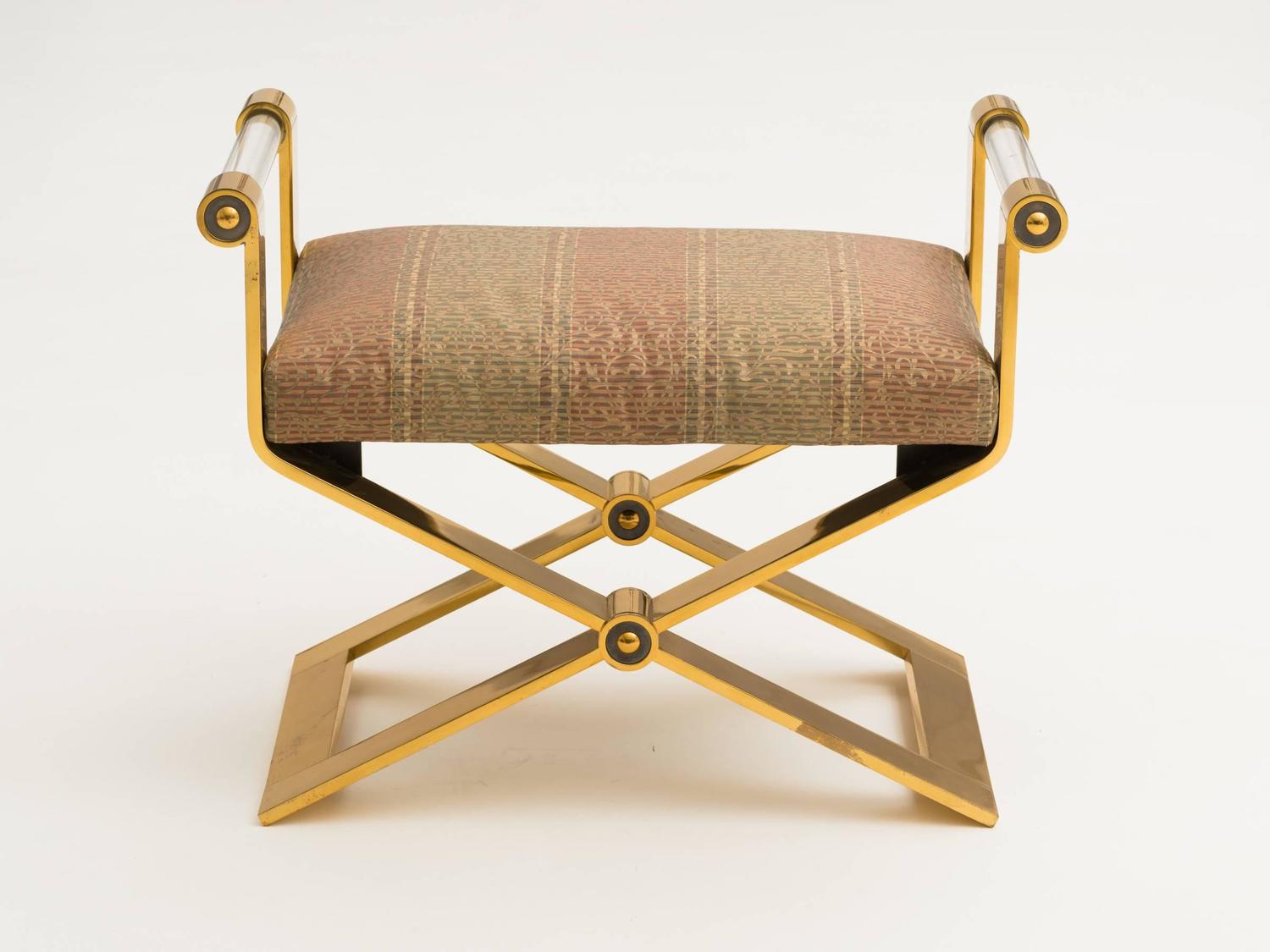 Solid Brass and Lucite Modernist Vanity Stool For Sale at 1stdibs