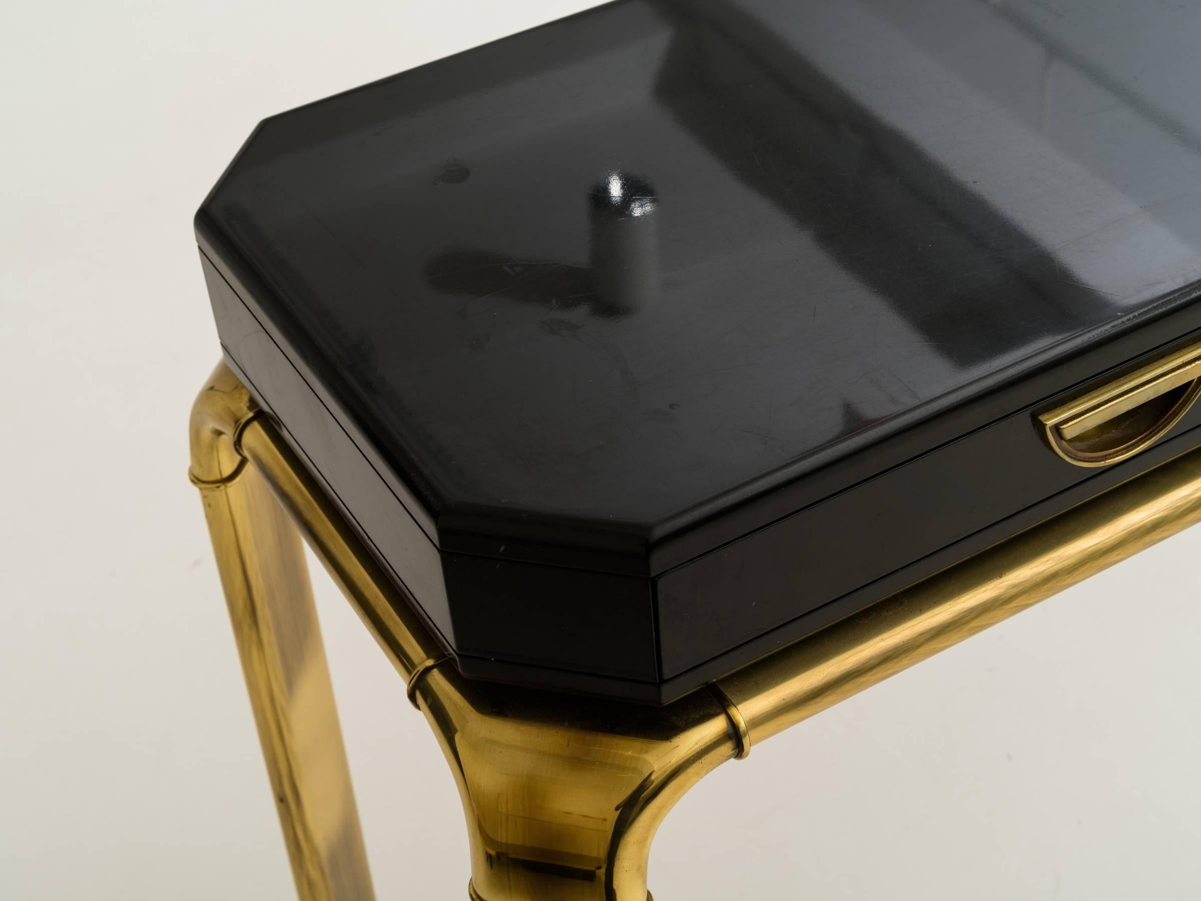 Mid-Century Modern Black Lacquered and Brass Mastercraft Console Table