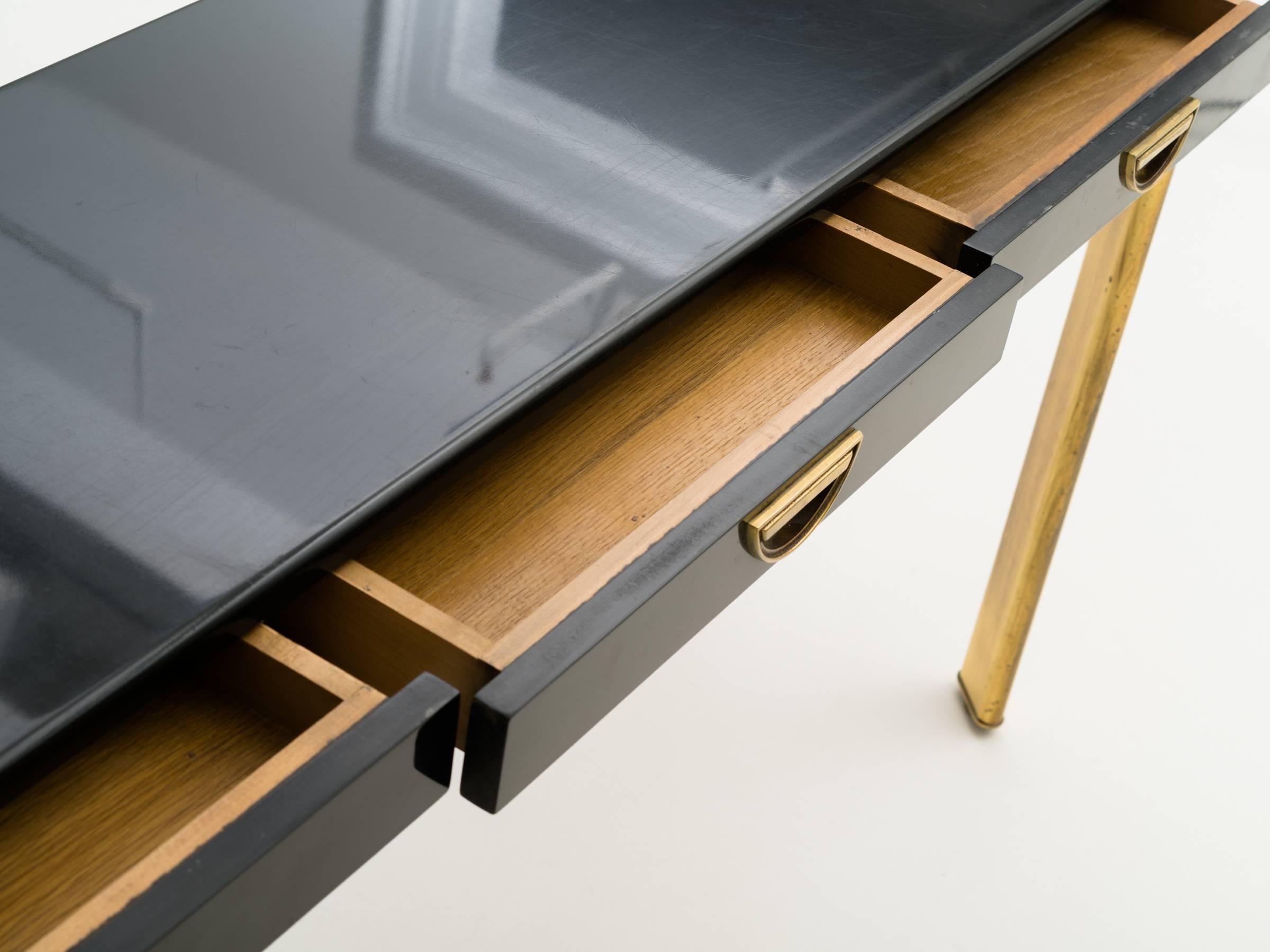 Black Lacquered and Brass Mastercraft Console Table 3