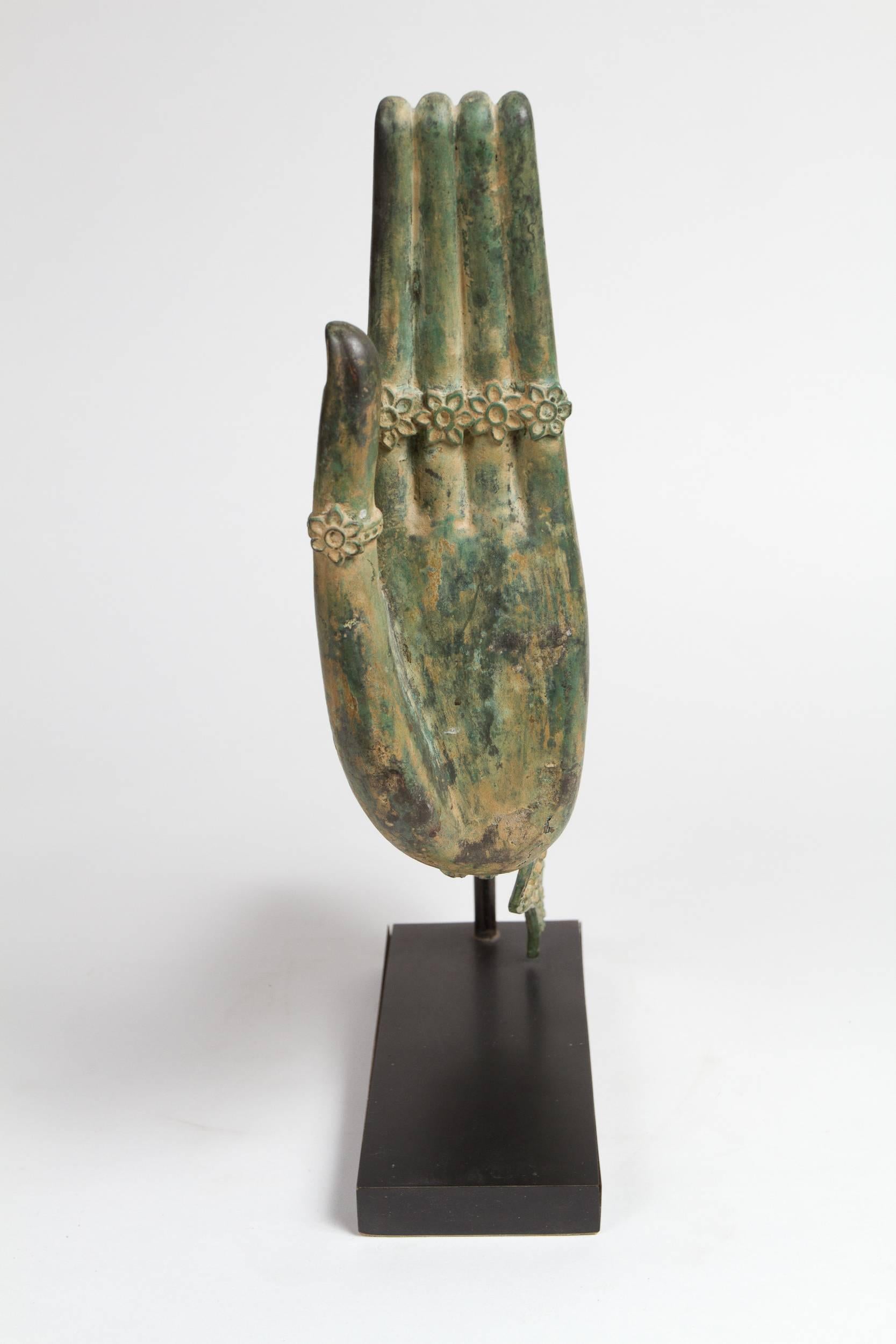 Pair of Thai Green Patinated Bronze Buddha Hands 5
