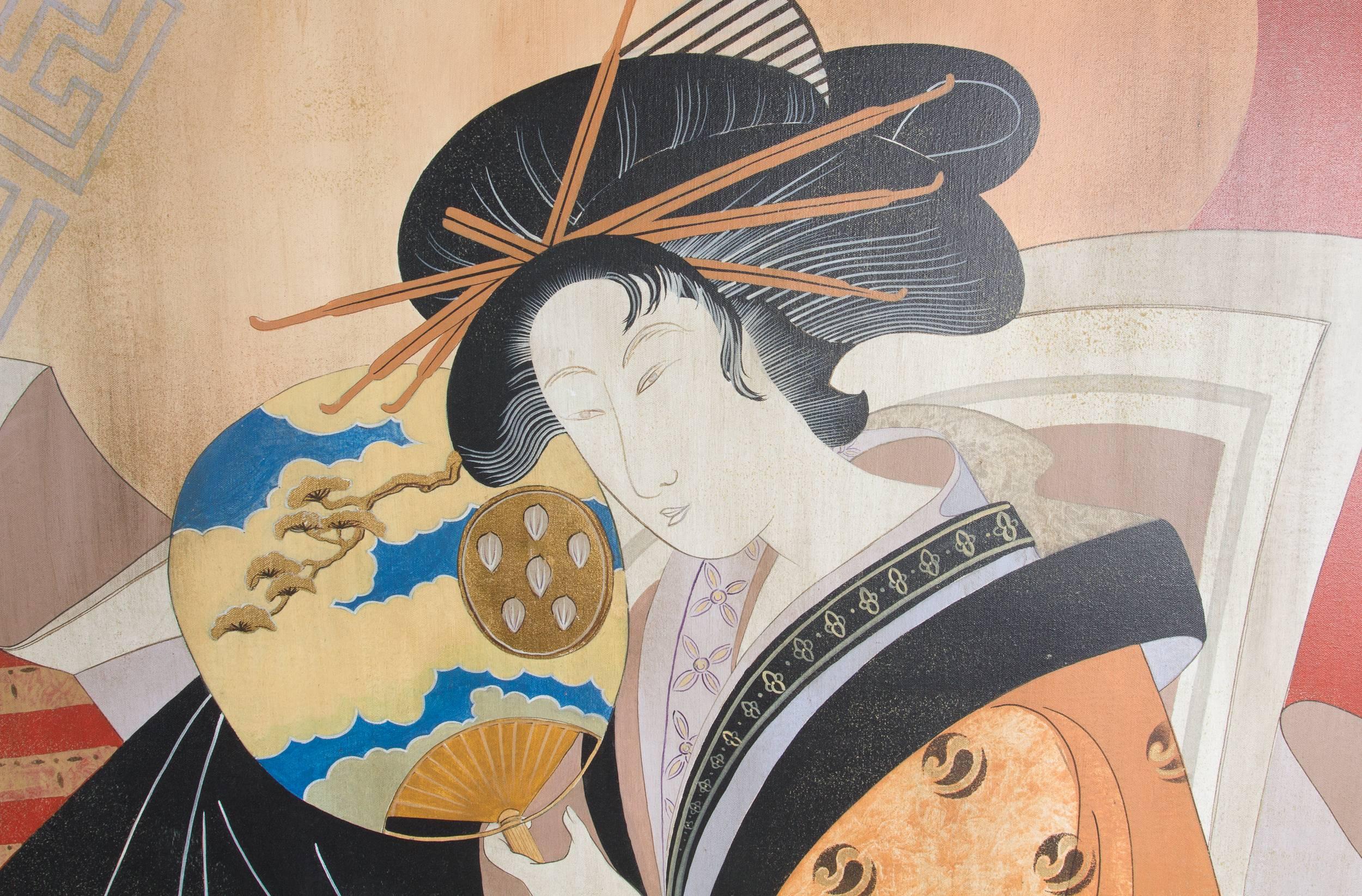 Large oil on canvas picturing a Japanese Geisha by Philip Standish Read.