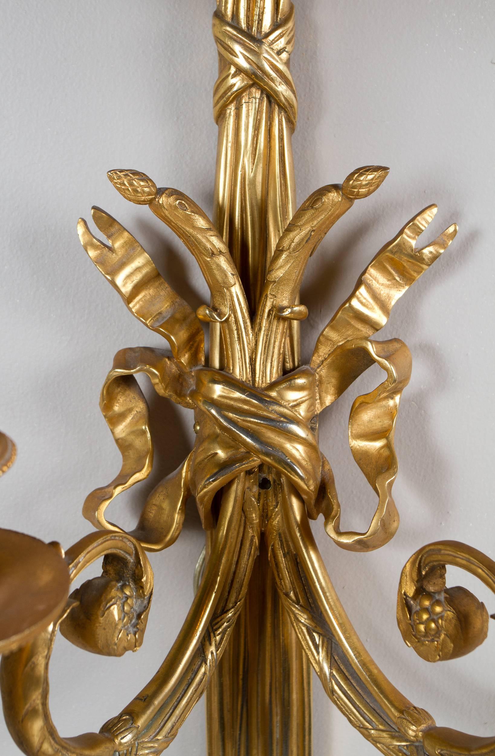 Great Pair of Gilt-Bronze Louis XVI Style Sconces 4