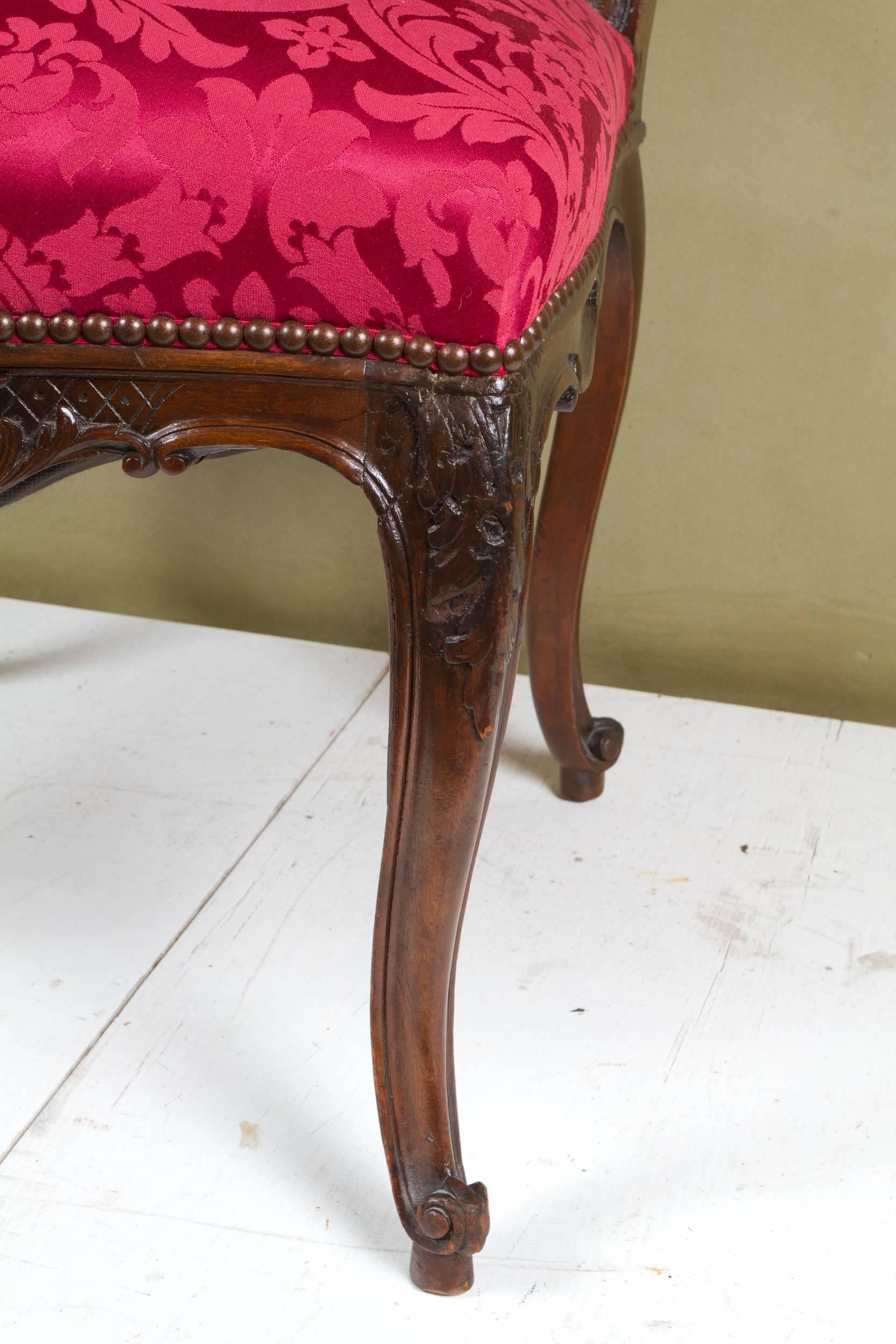 Early 20th Century Set of Four Louis XV Style Crimson Red Dinning Chairs