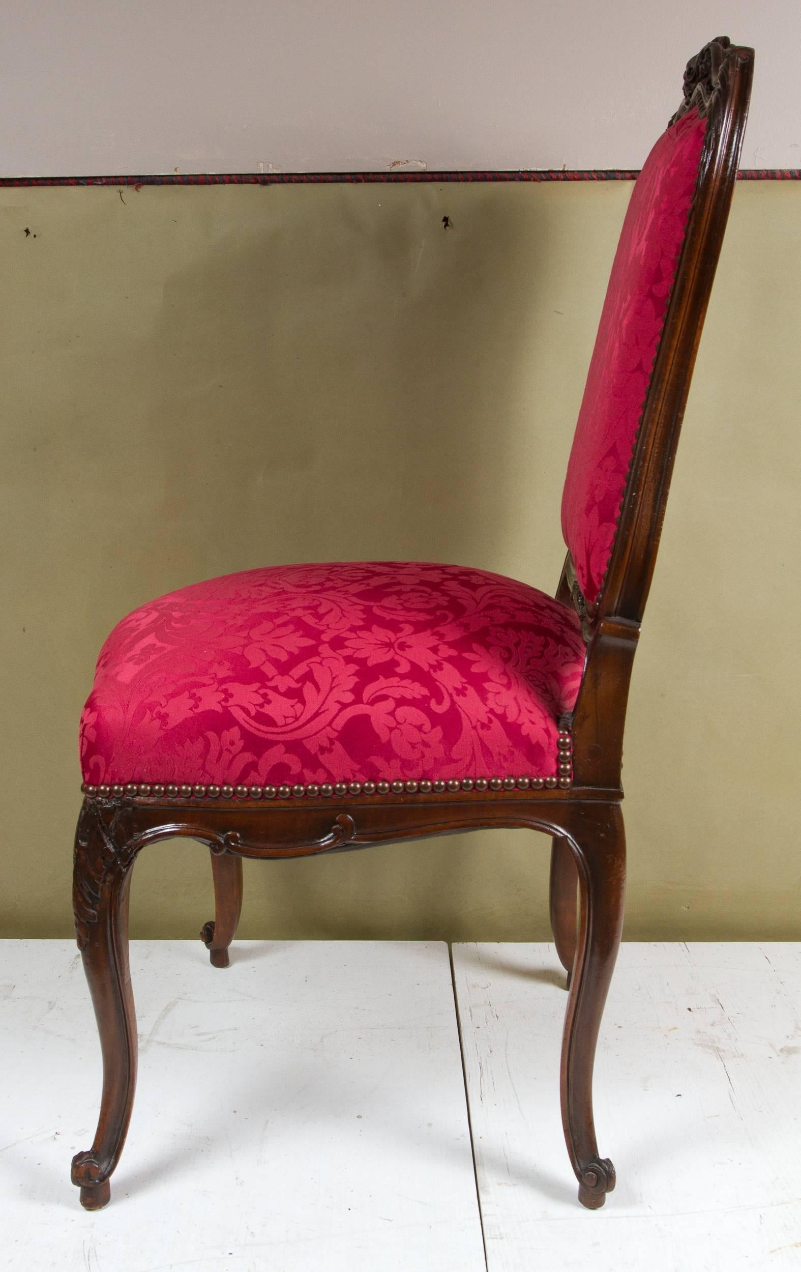 Set of Four Louis XV Style Crimson Red Dinning Chairs In Good Condition In Montreal, QC