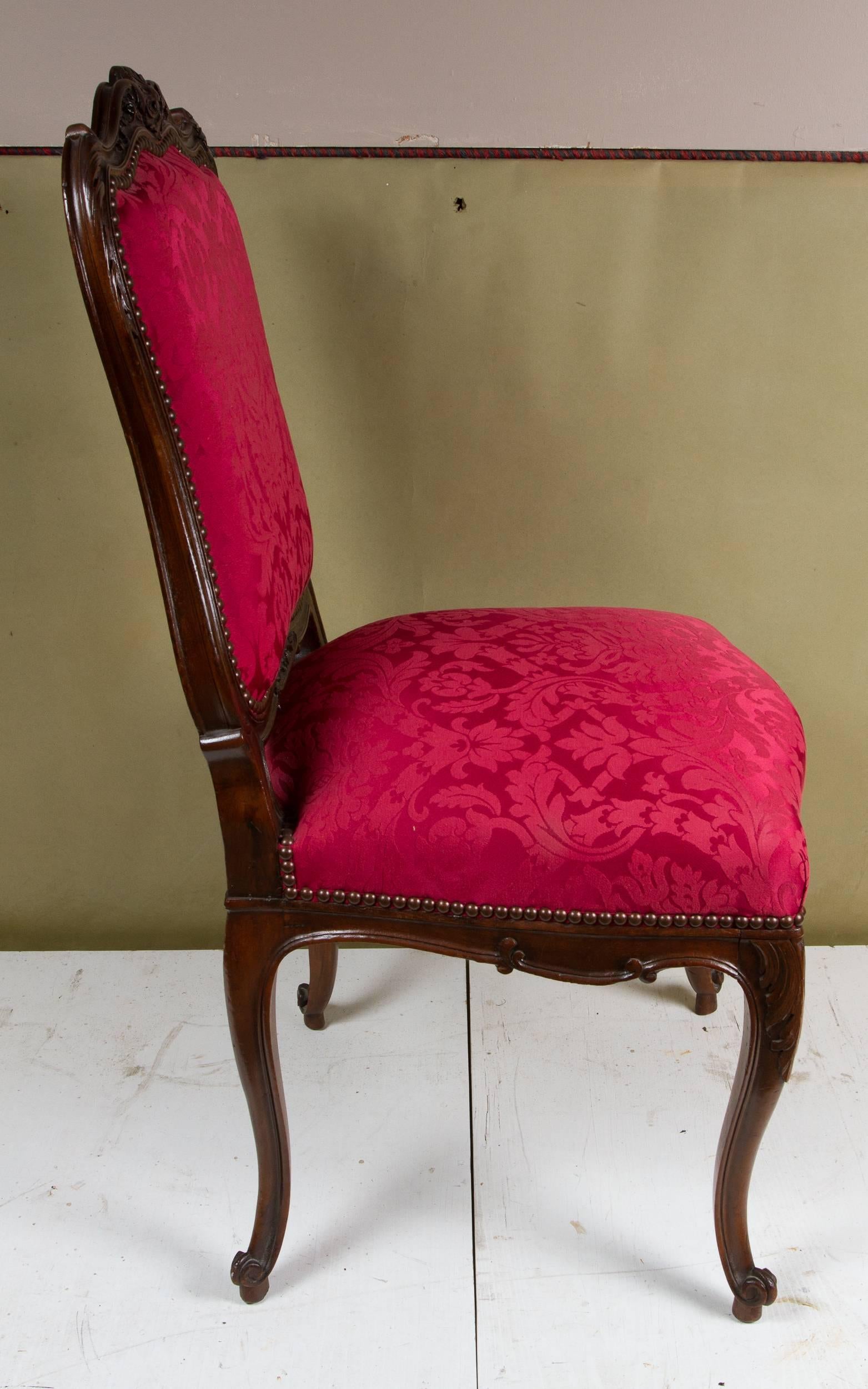 French Set of Four Louis XV Style Crimson Red Dinning Chairs