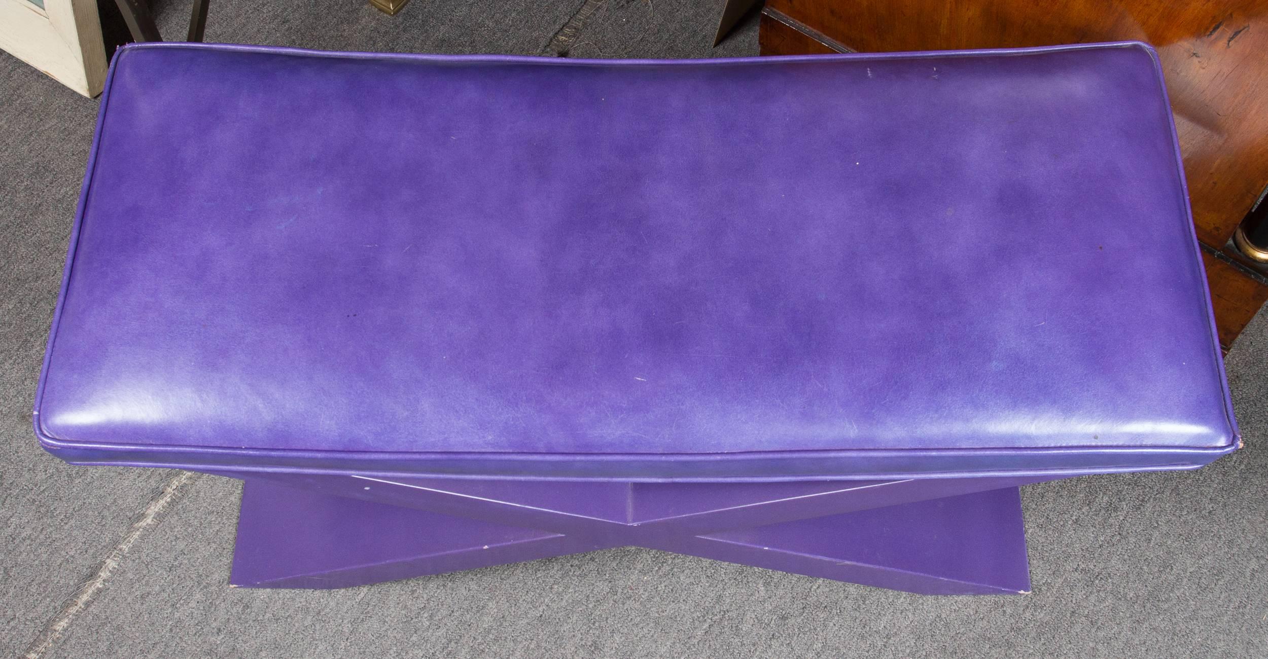 Mid-Century Modern Modernist Purple Leather Bench
