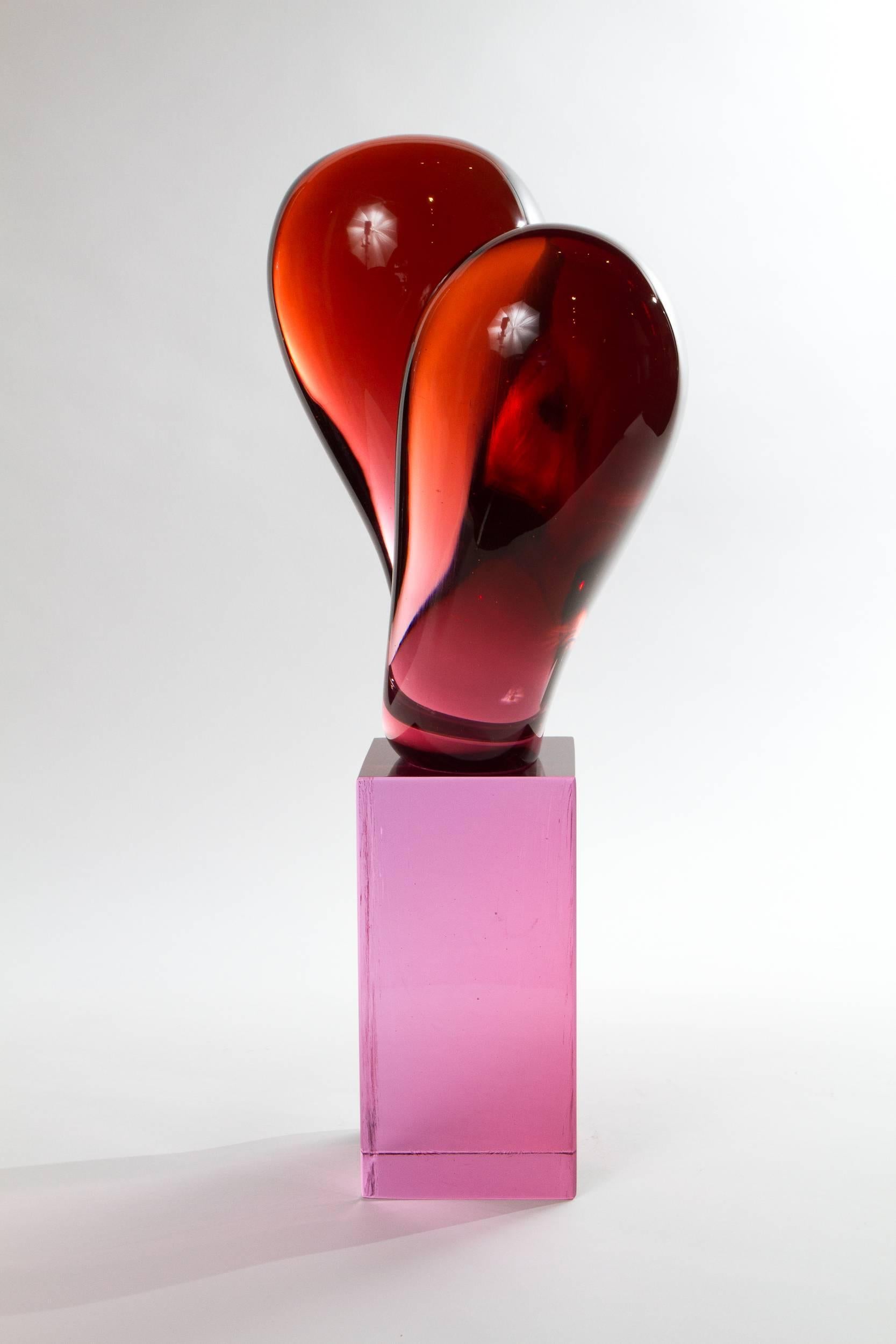 Large strawberry color Murano glass sculpture in the manner of Livio Seguso,
