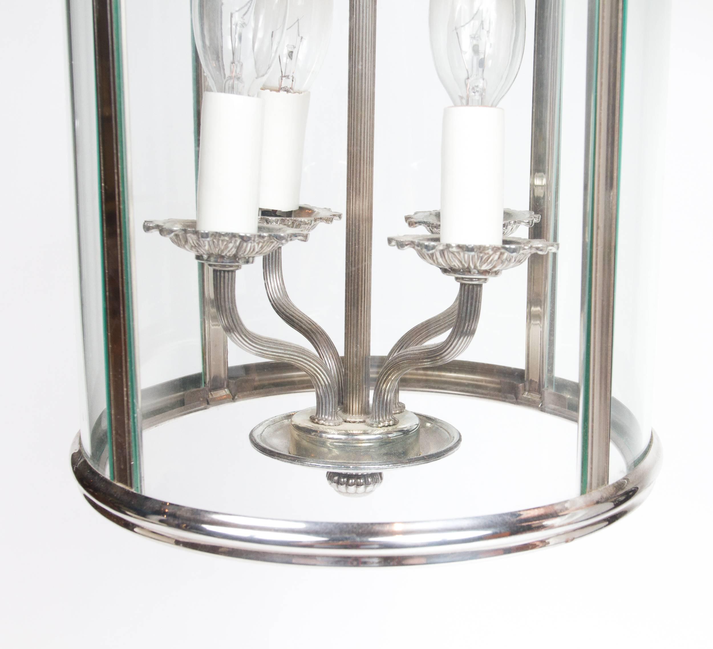 Set of four beautiful silvered bronzed, neoclassical style hanging lanterns by Sciolari.