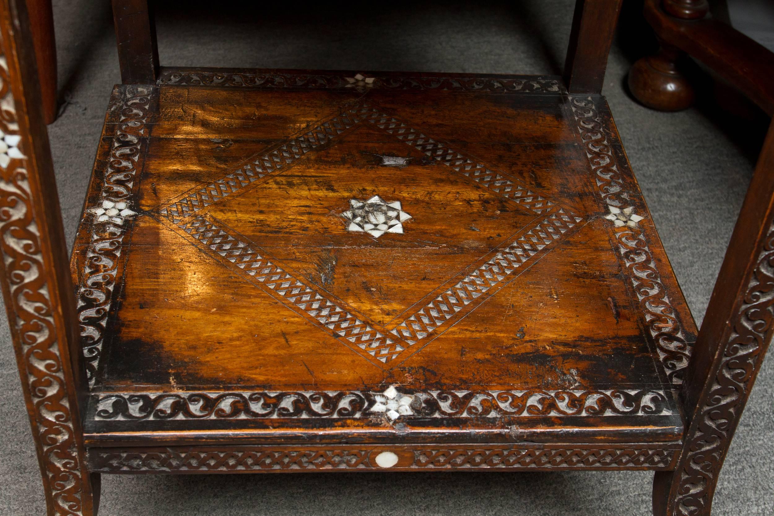 Moorish Syrian Hand-Carved Walnut Side Table