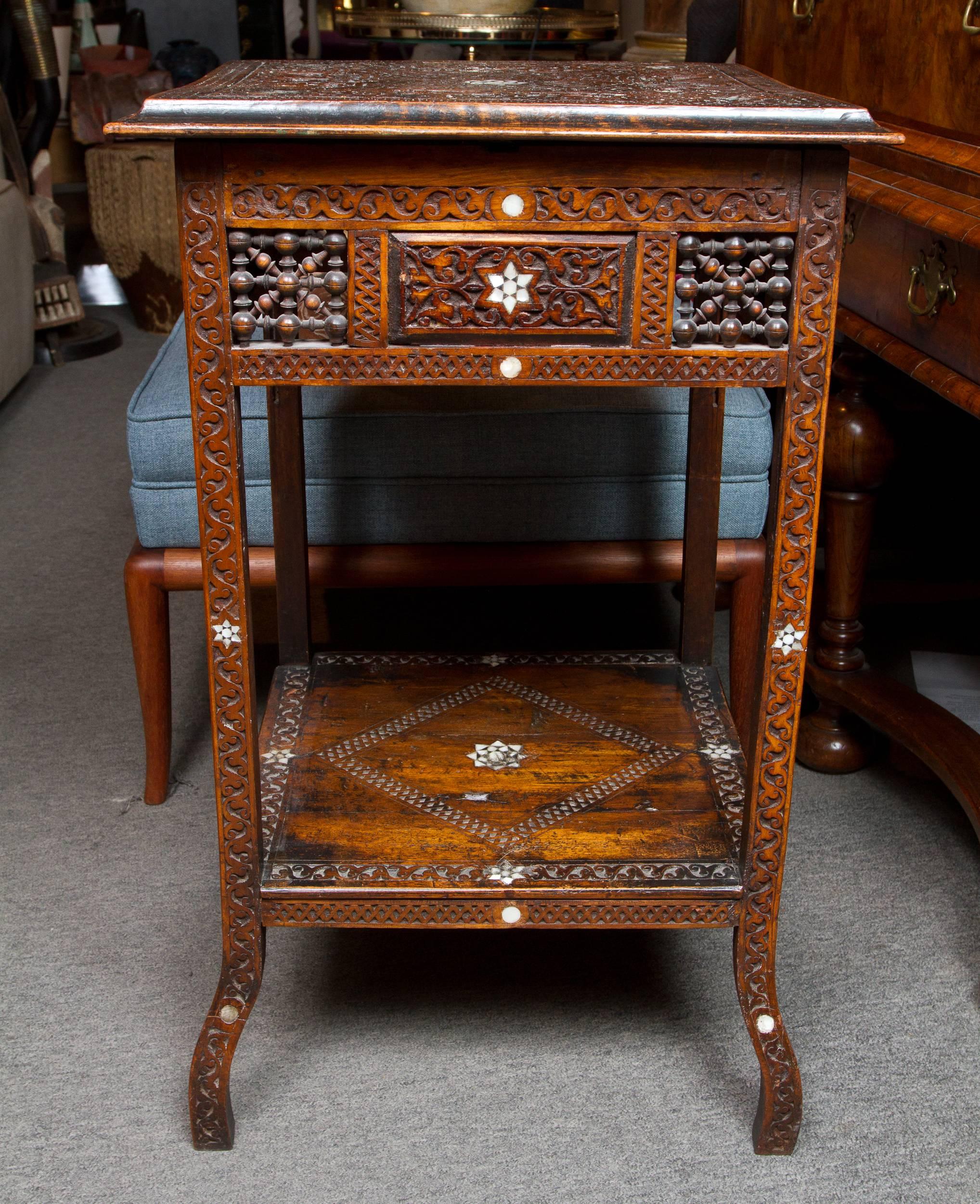 Late 19th Century Syrian Hand-Carved Walnut Side Table