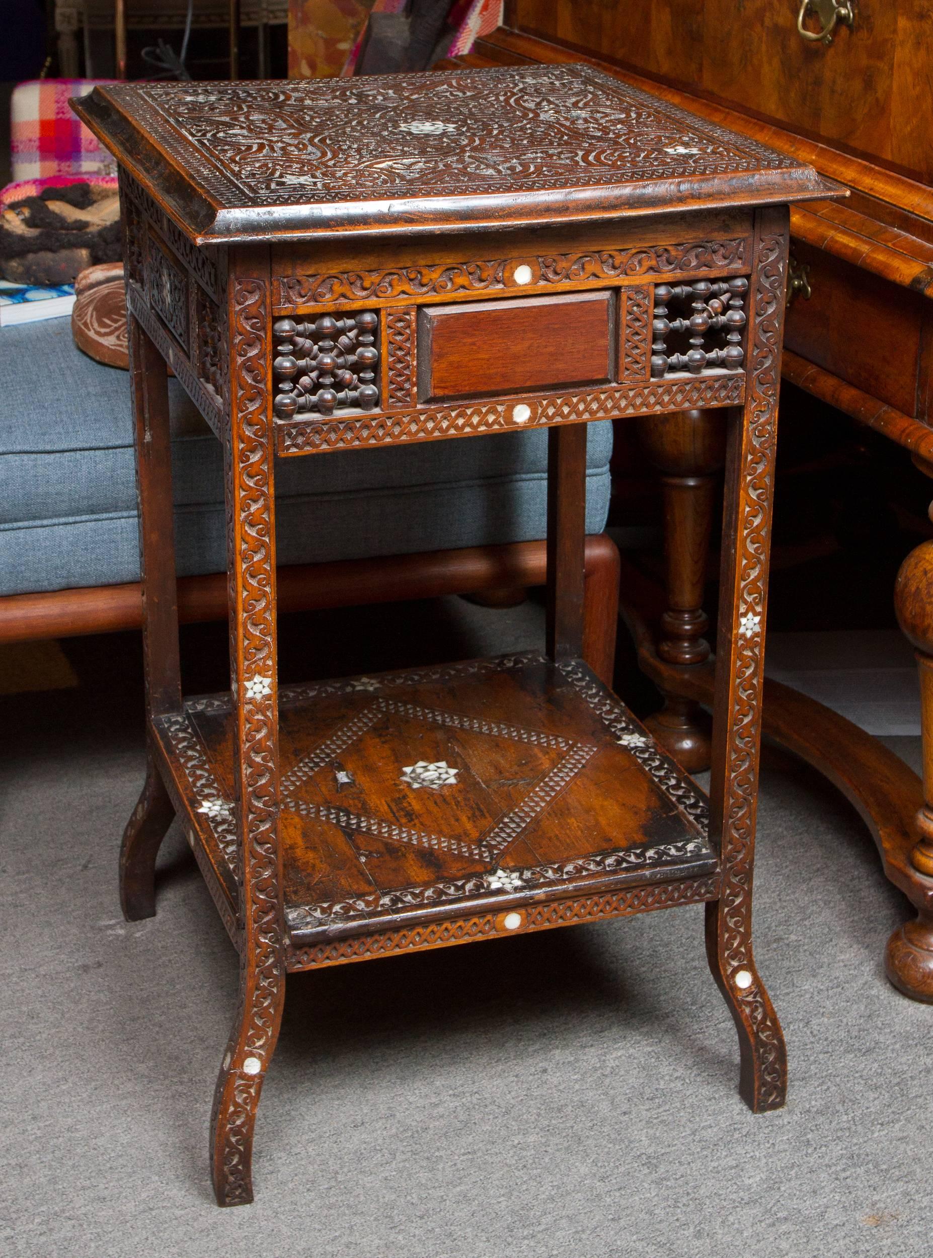 Syrian Hand-Carved Walnut Side Table 1