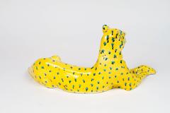 Elegant Bright Yellow Glazed Ceramic Figure of a Cheetah