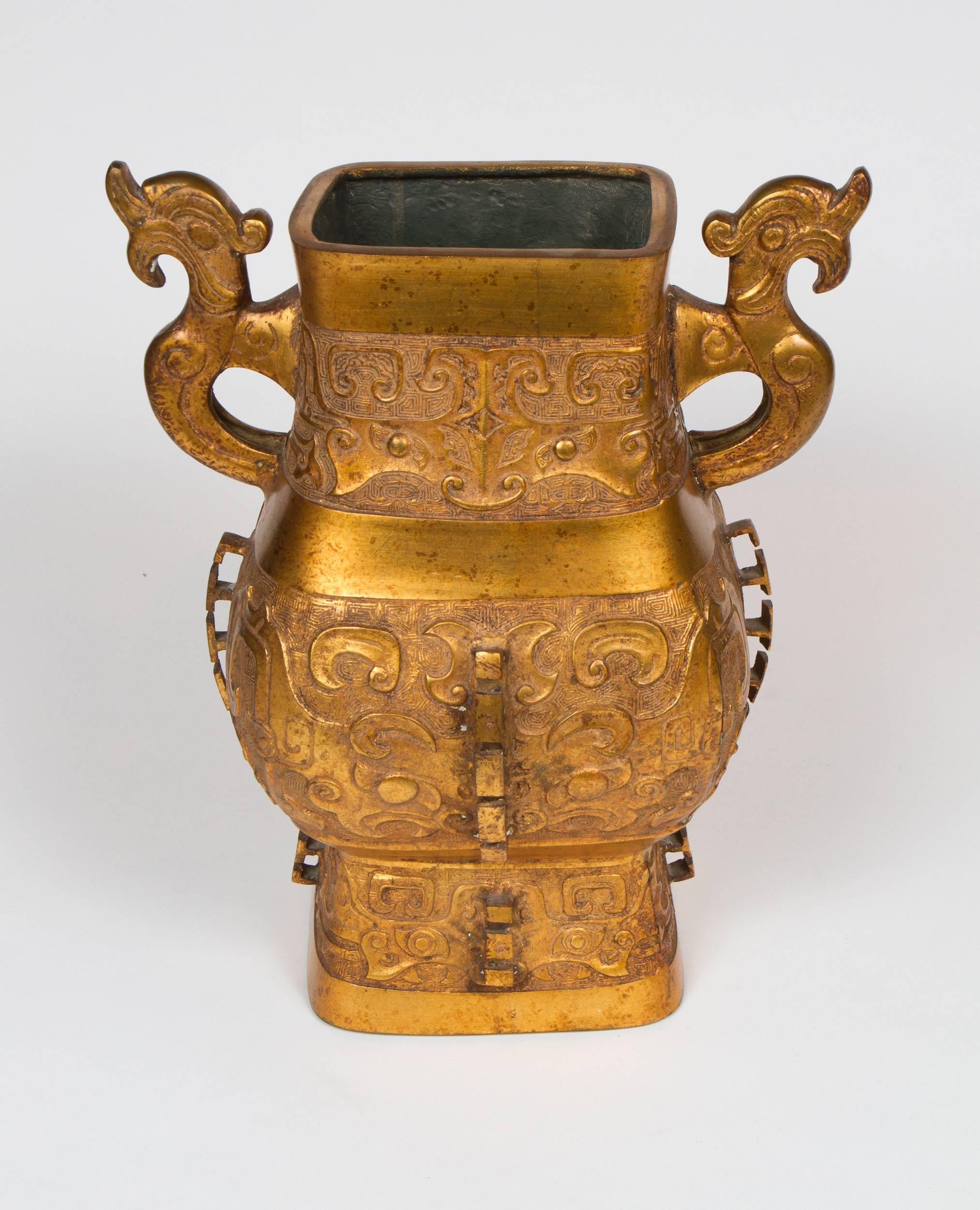 Mid-20th Century Impressive Pair of Archaistic Style Bronze Vases For Sale
