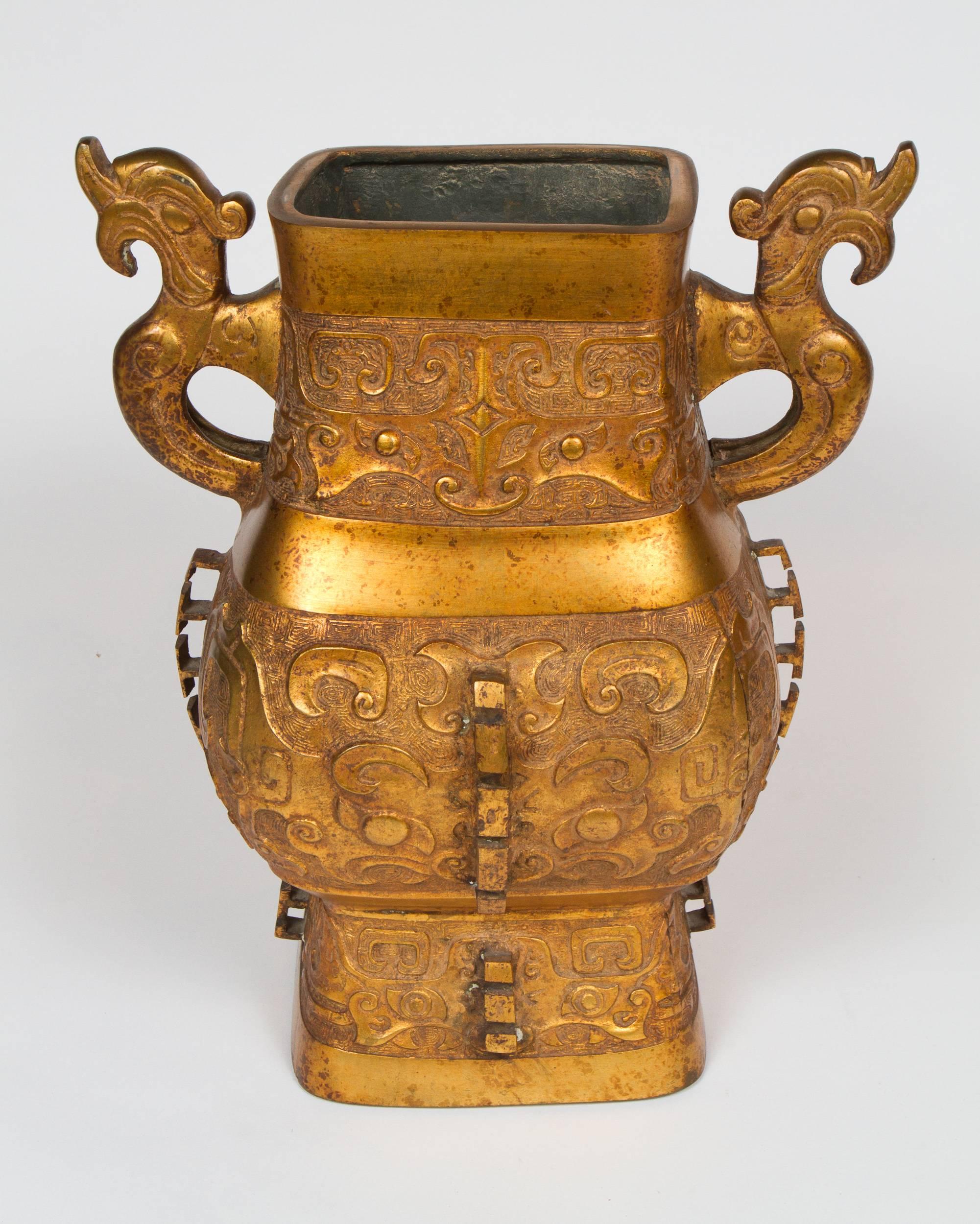 Impressive Pair of Archaistic Style Bronze Vases For Sale 1