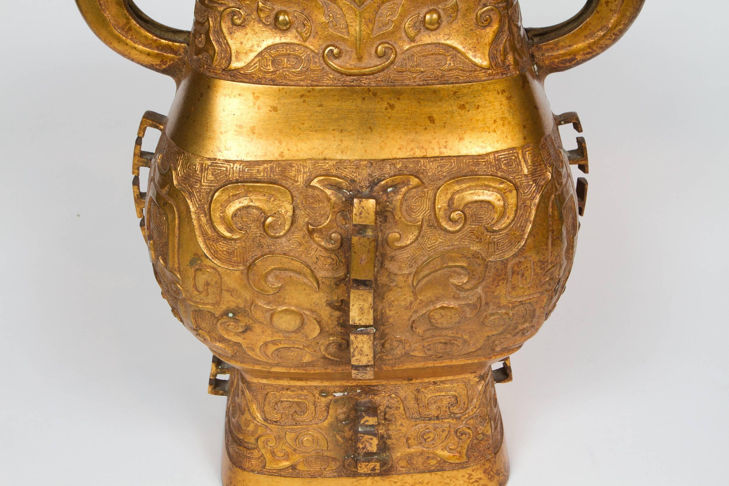 Impressive Pair of Archaistic Style Bronze Vases For Sale 2