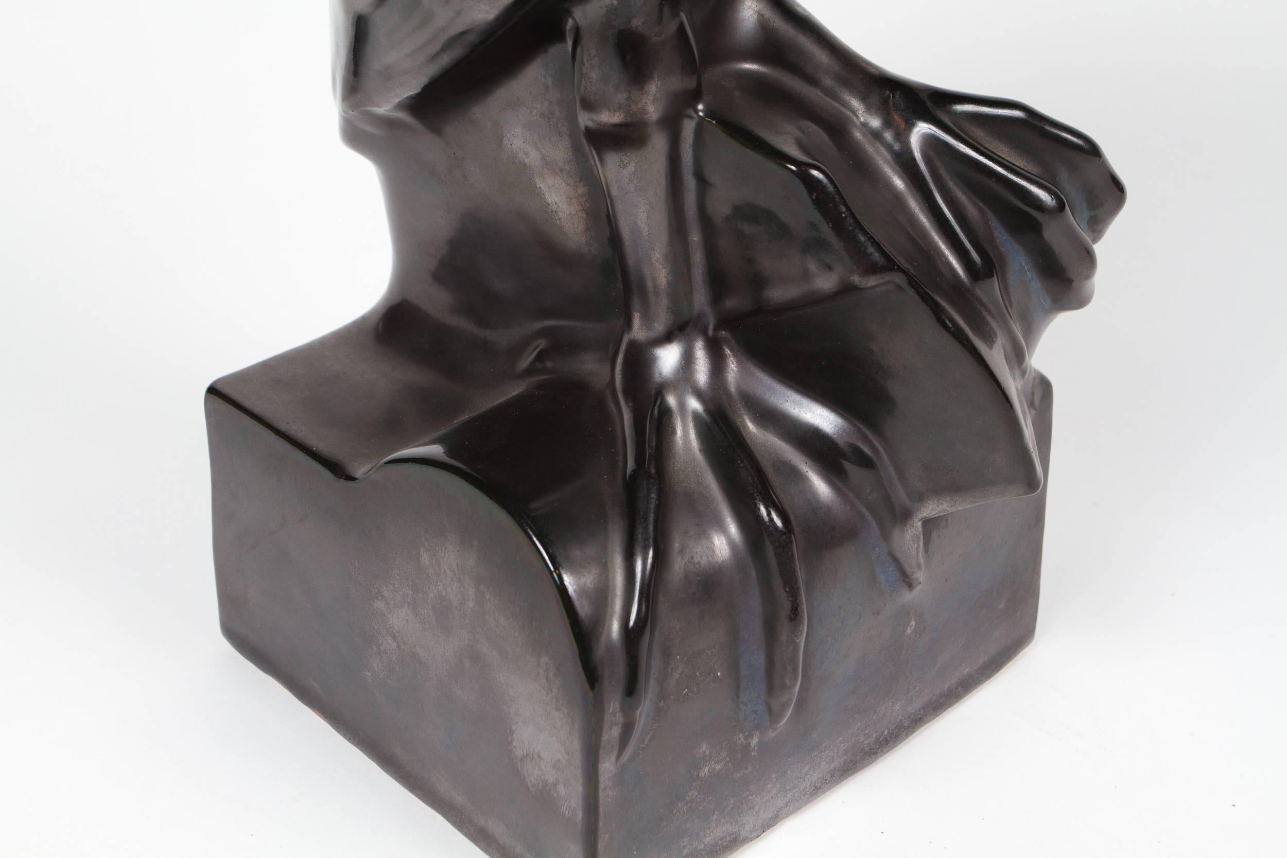 Swiss Whimsical Black Raven Ceramic Sculpture by Robert Hainard