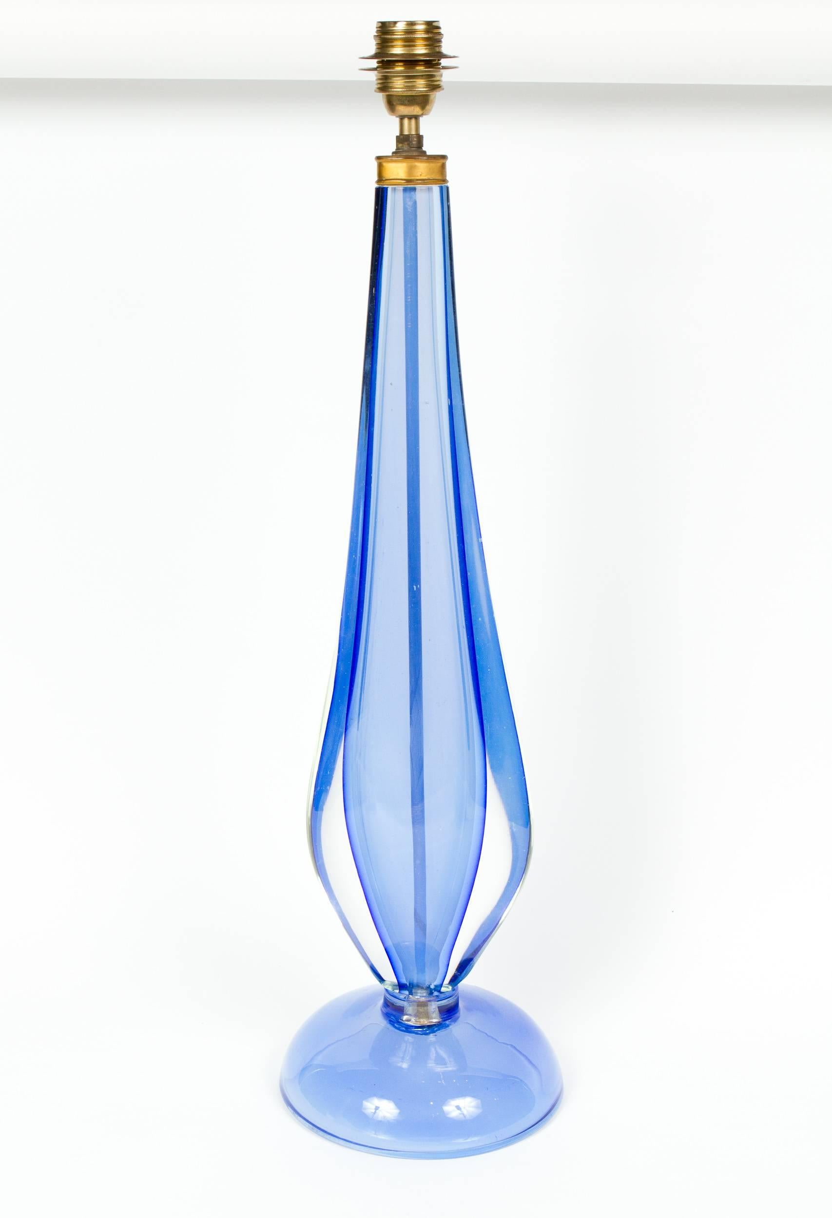 Murano Glass Elegant Italian Murano Blue Sommerso Glass Lamp