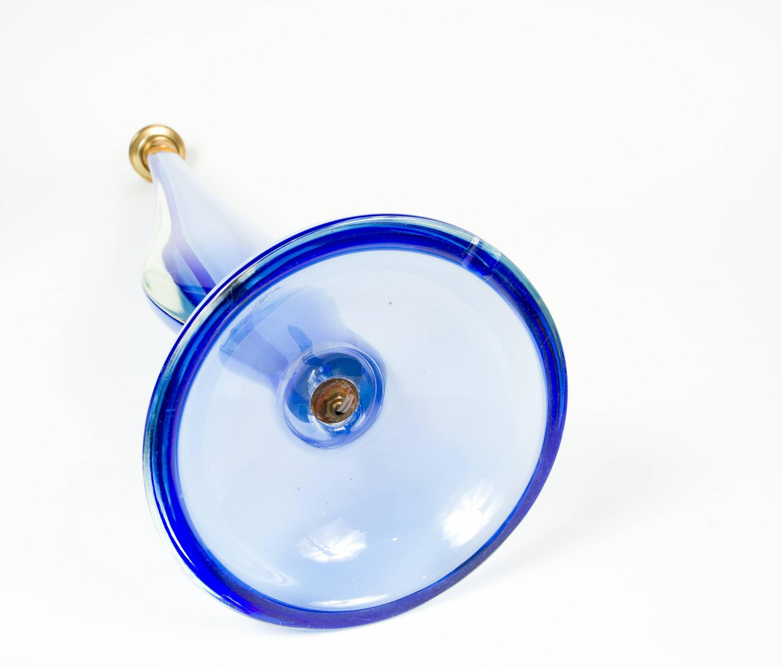 Elegant Italian Murano Blue Sommerso Glass Lamp 1