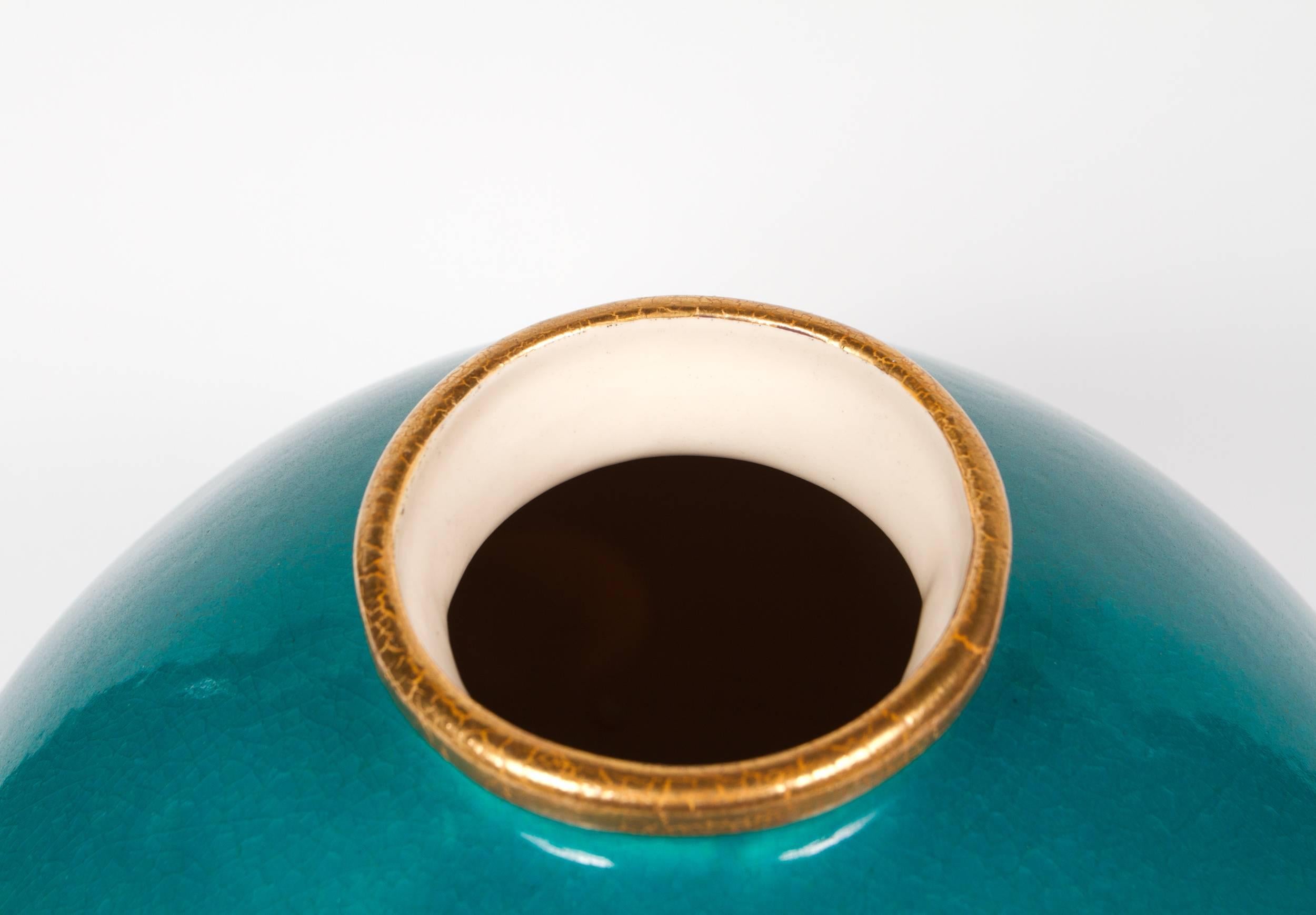 French Important Maison Jansen Turquoise Blue Glazed Ceramic Vase