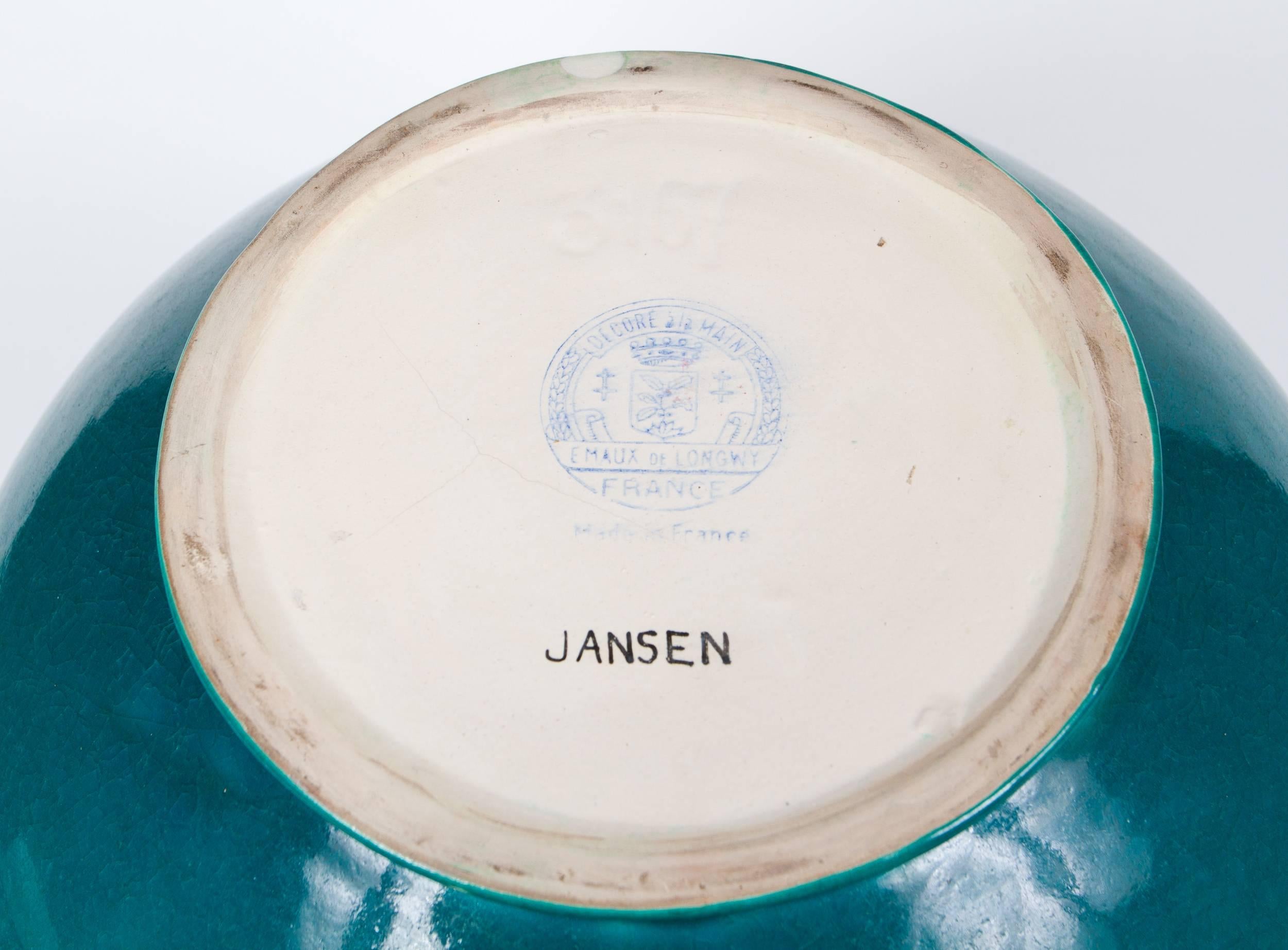Important Maison Jansen Turquoise Blue Glazed Ceramic Vase In Excellent Condition In Montreal, QC