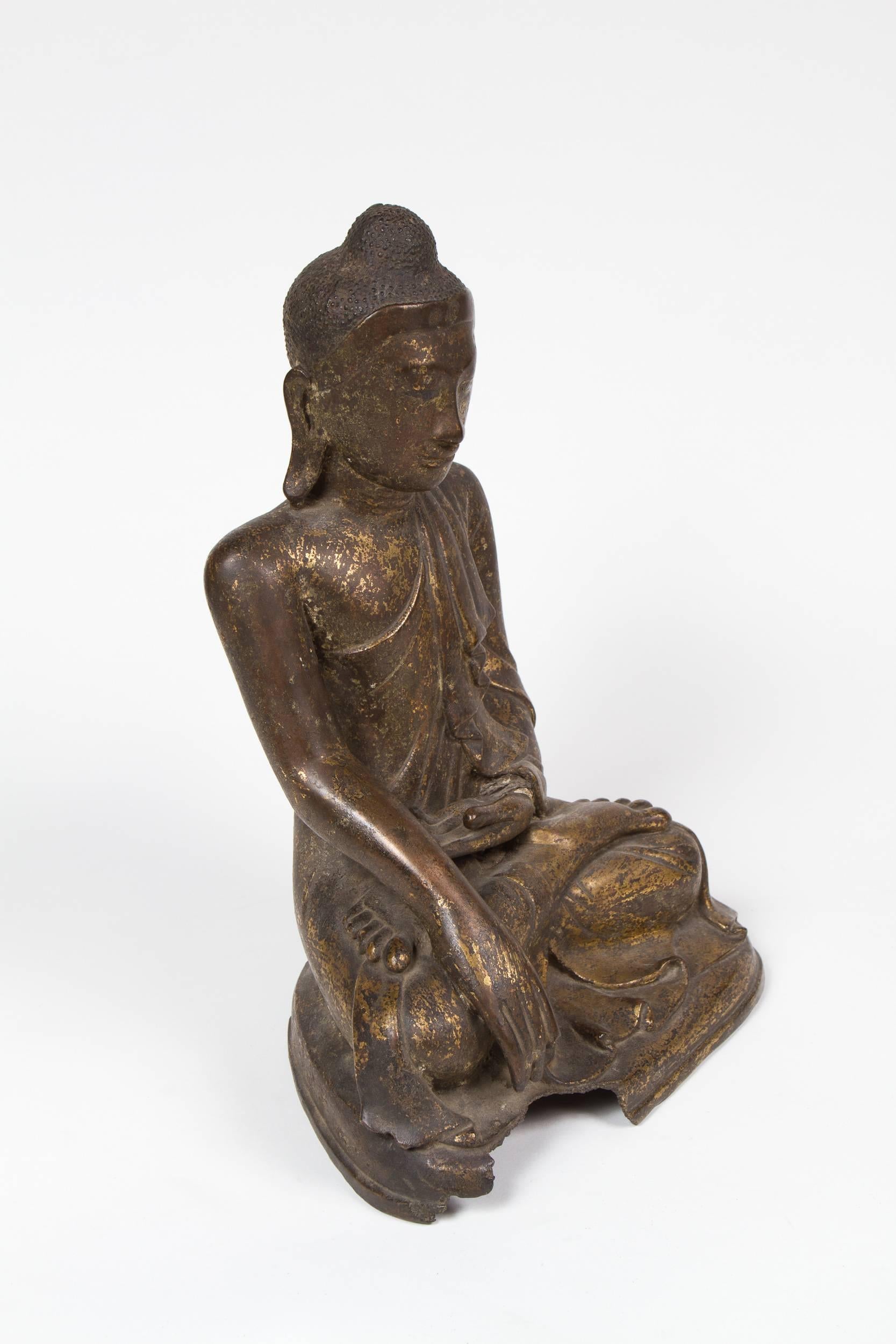 Large gilt bronze figure of a Mandalay style Buddha, 19th century.