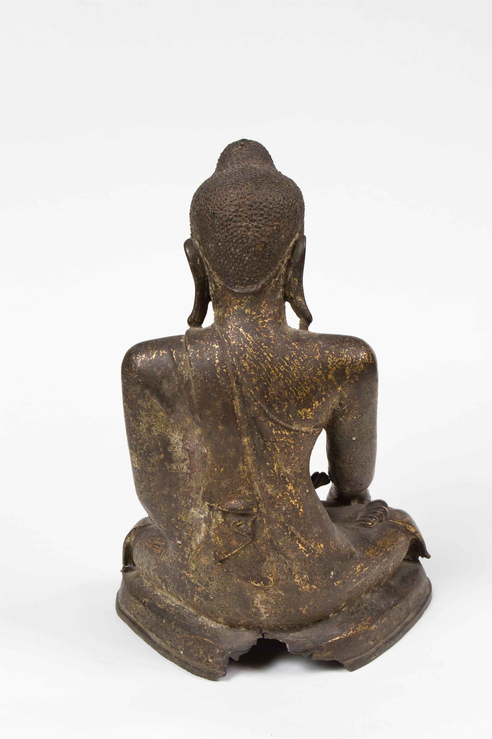 19th Century Patinated and Gilt Bronze Burmese Buddha 1
