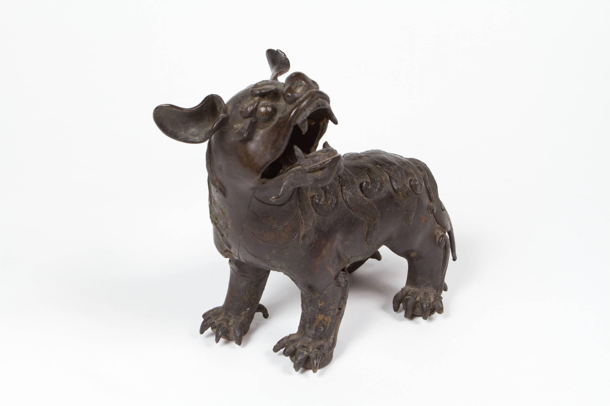 Archaistic 19th Century Bronze Chinese Foo Dog For Sale