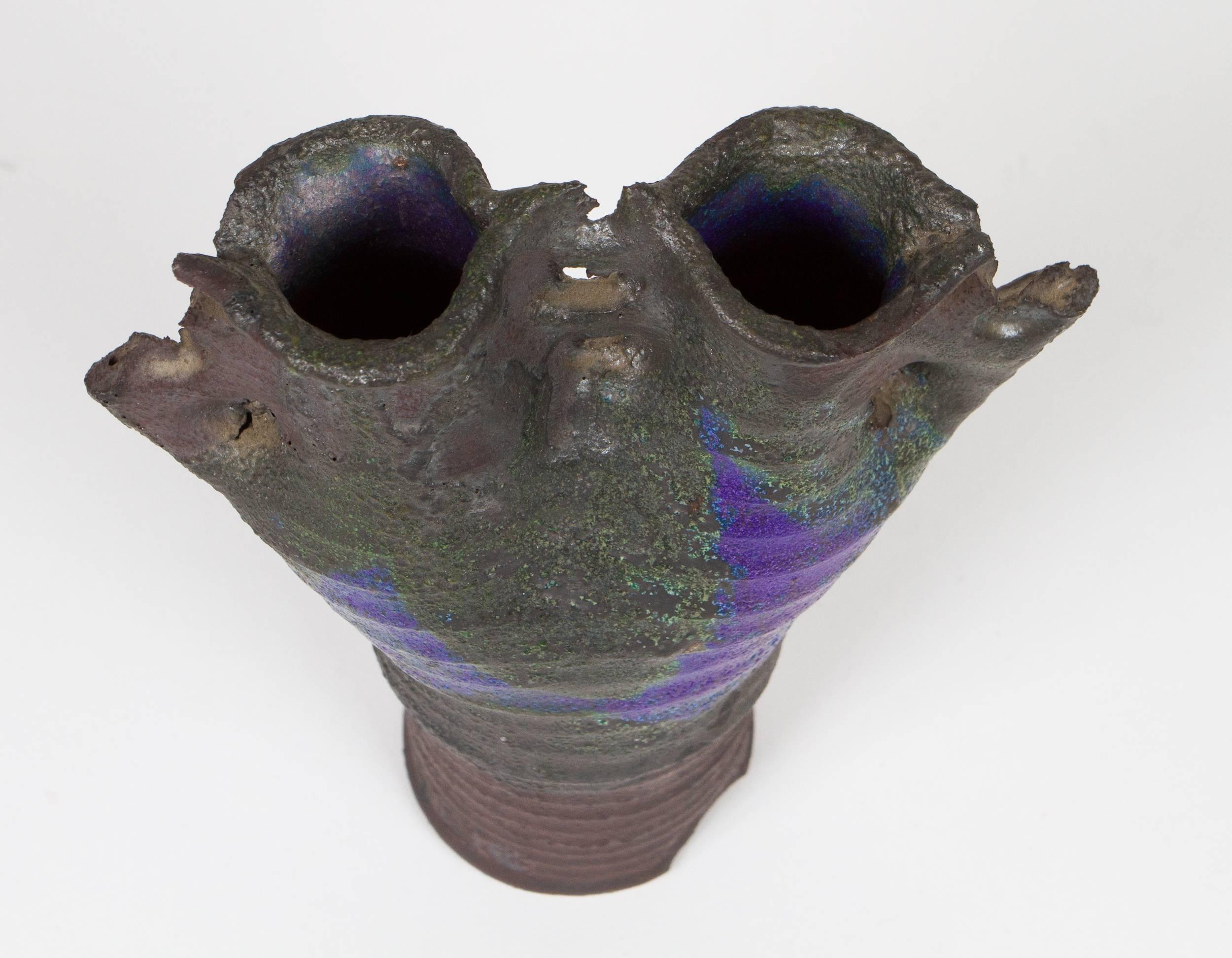 Mid-20th Century Purple and Grey Studio Ceramic Vase by Micheal Cohen For Sale
