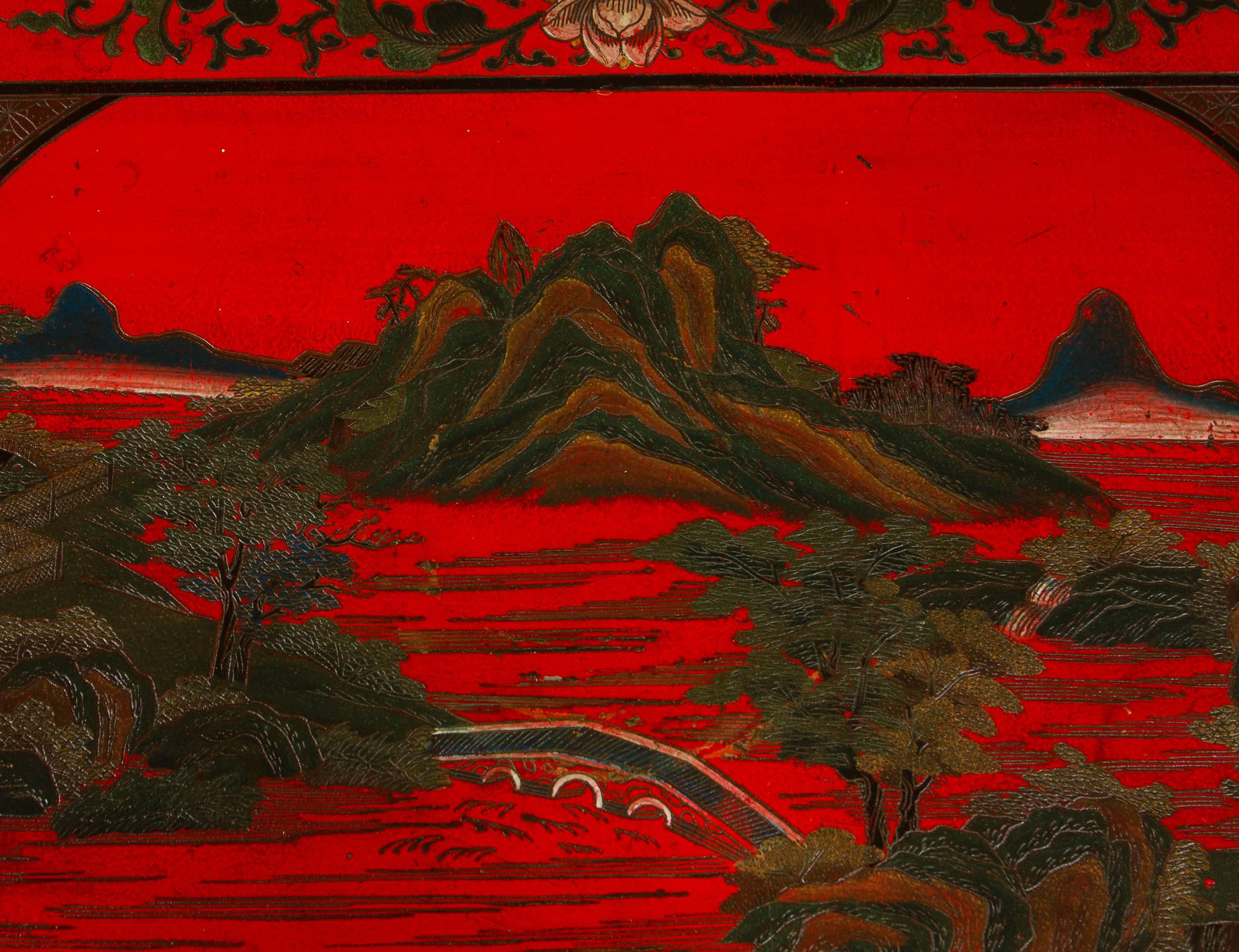 Table d'autel chinois en laque Cinnabar rouge vif en vente 2