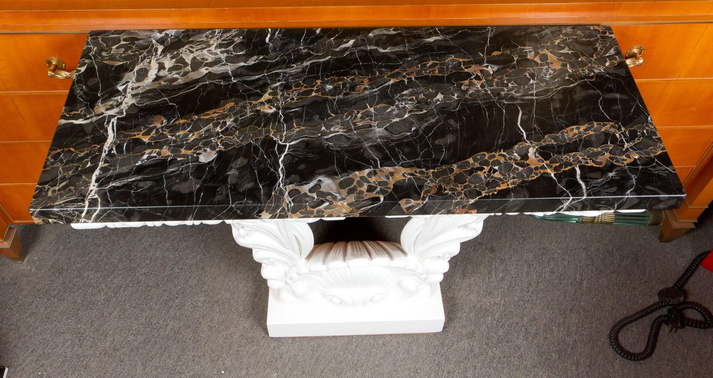 Marble Great Carved Wood Console Table in the Manner of Serge Roche
